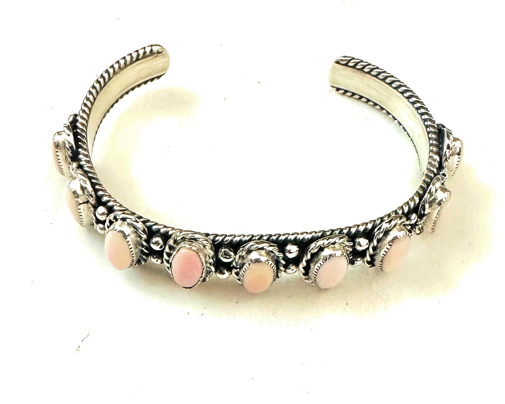 Navajo Queen Pink Conch Shell & Sterling Silver Cuff Bracelet