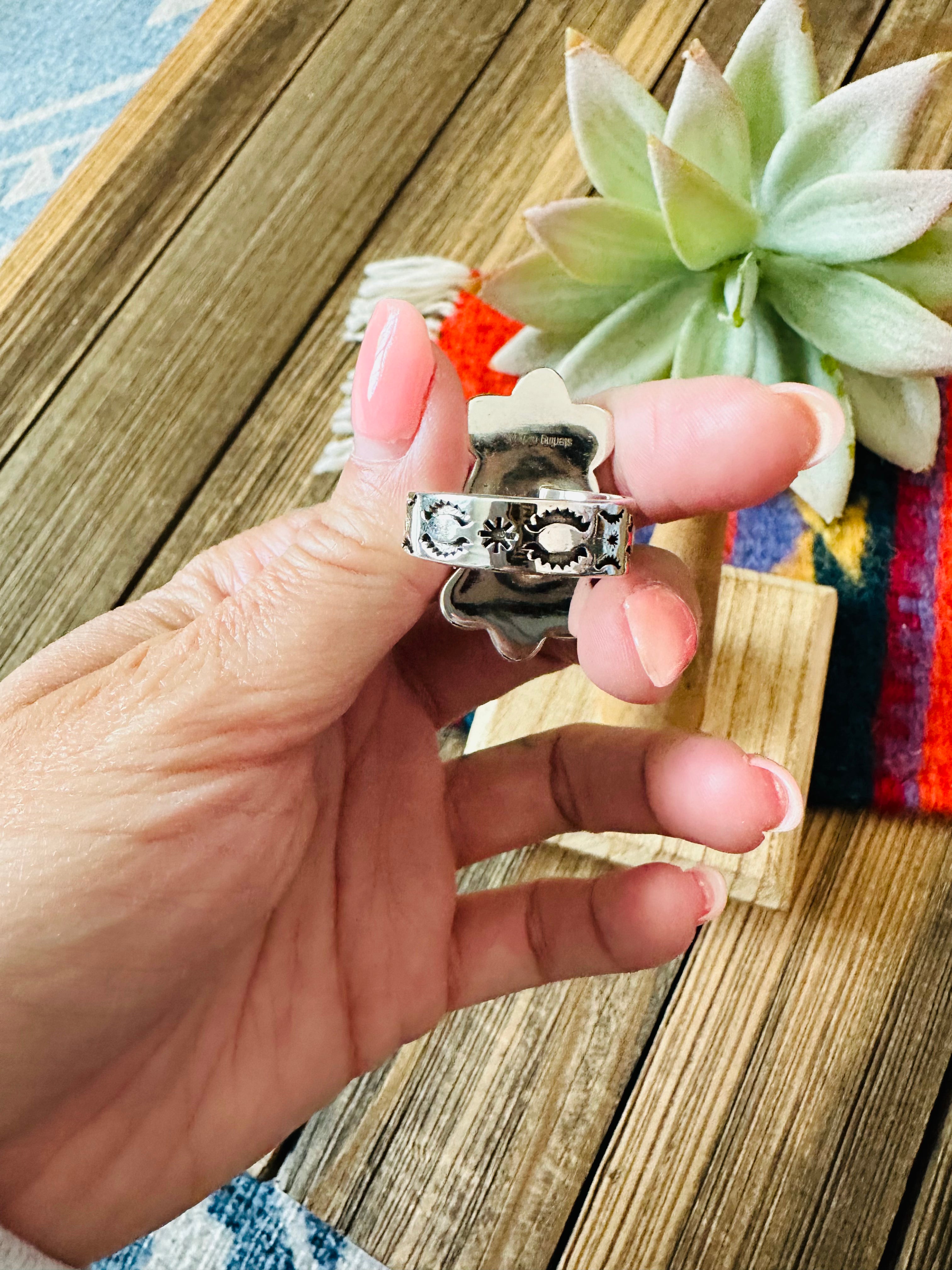 Handmade Sterling Silver & Number 8 Turquoise Adjustable Ring