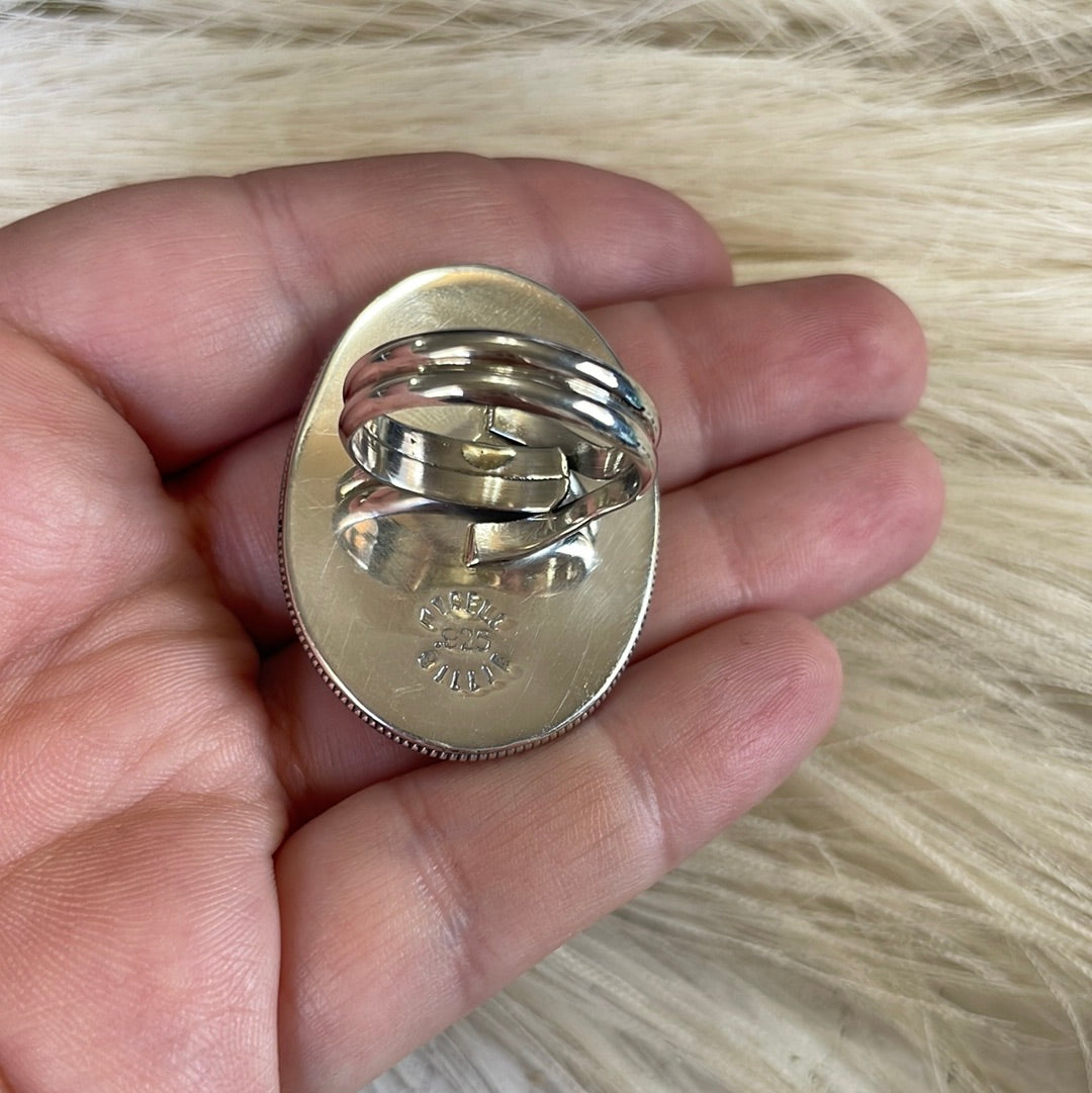 Navajo Sterling Silver & White Buffalo Ring Size 8 Signed