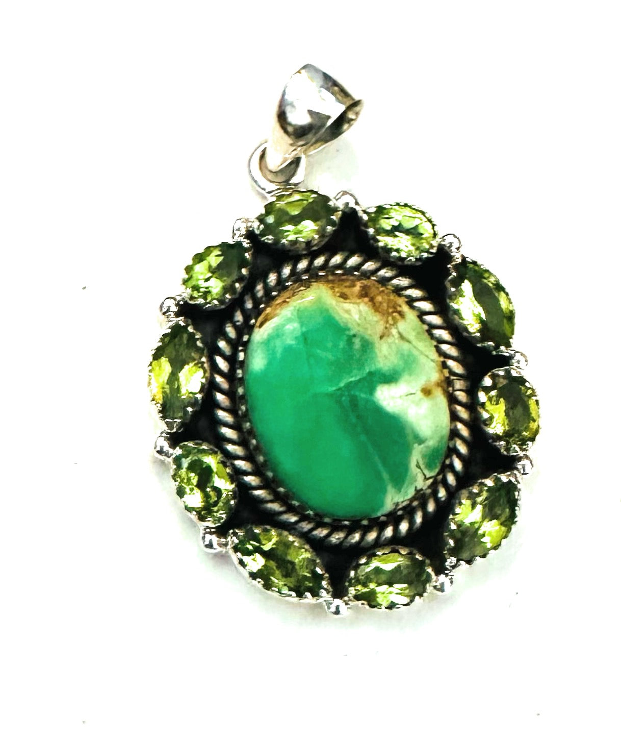 Handmade Sterling Silver, Variscite & Peridot Cluster Pendant