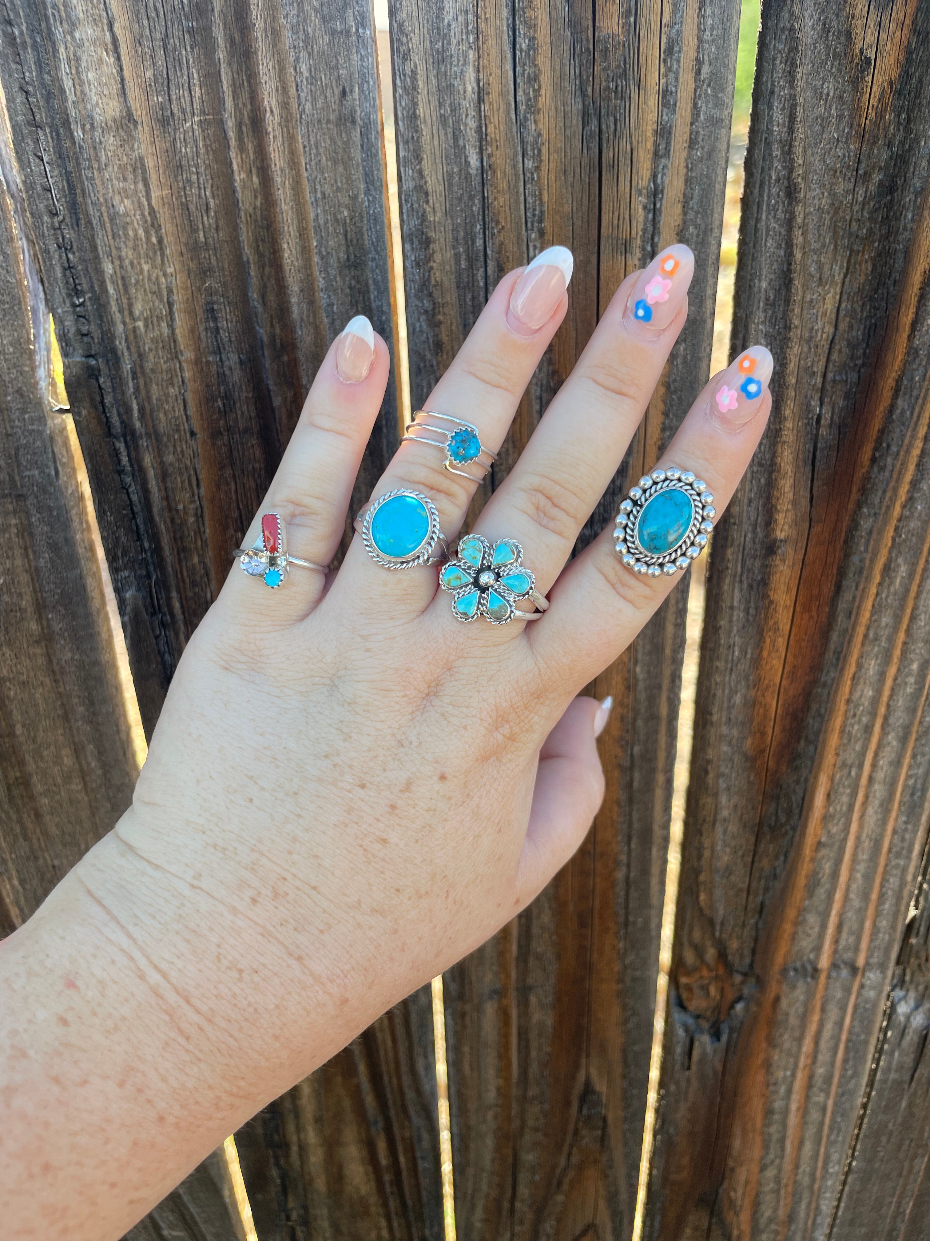 Navajo Turquoise & Sterling Silver Single Stone Ring Signed