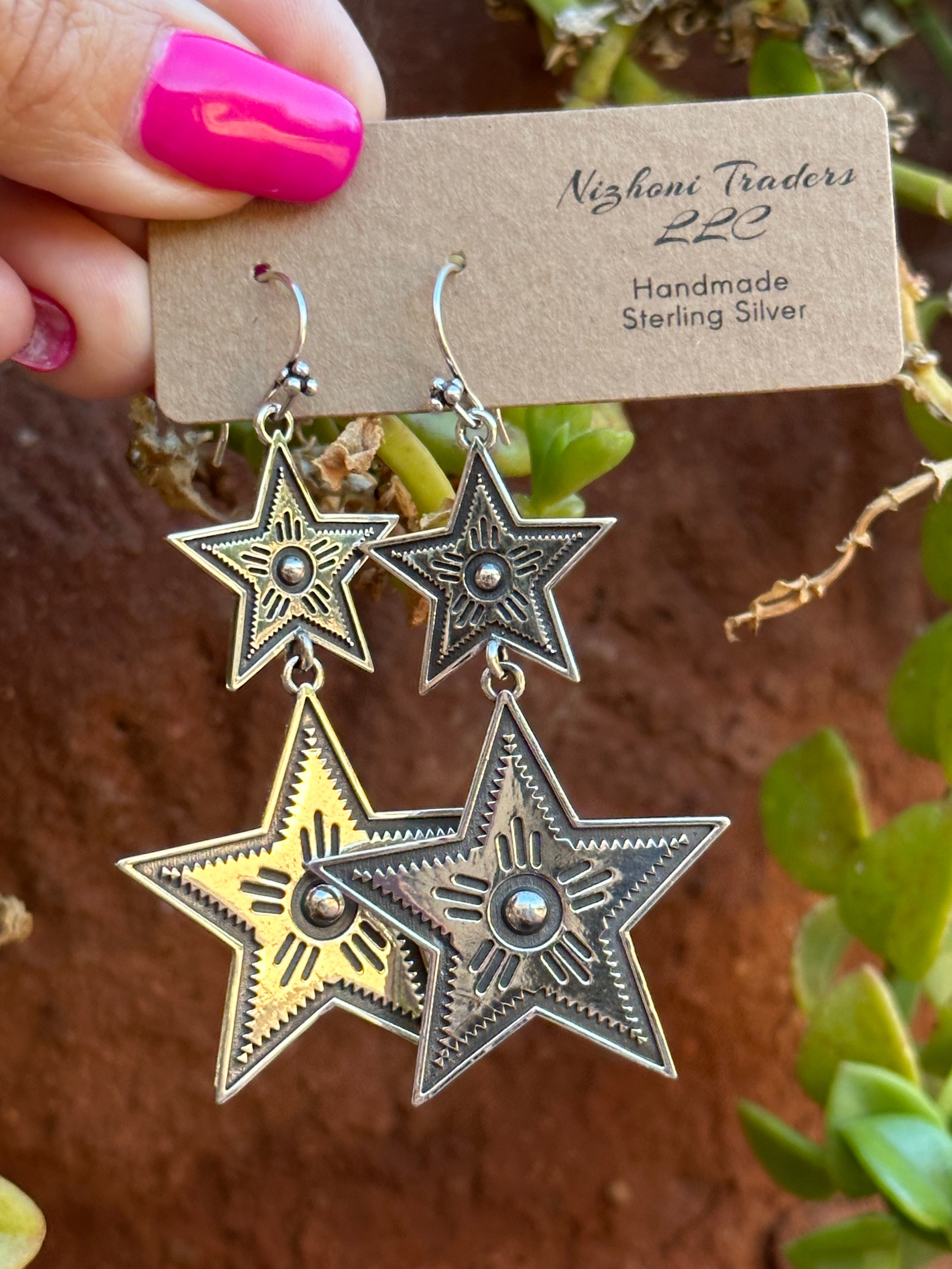 Handmade Star Gazer Sterling Silver Dangle Earrings