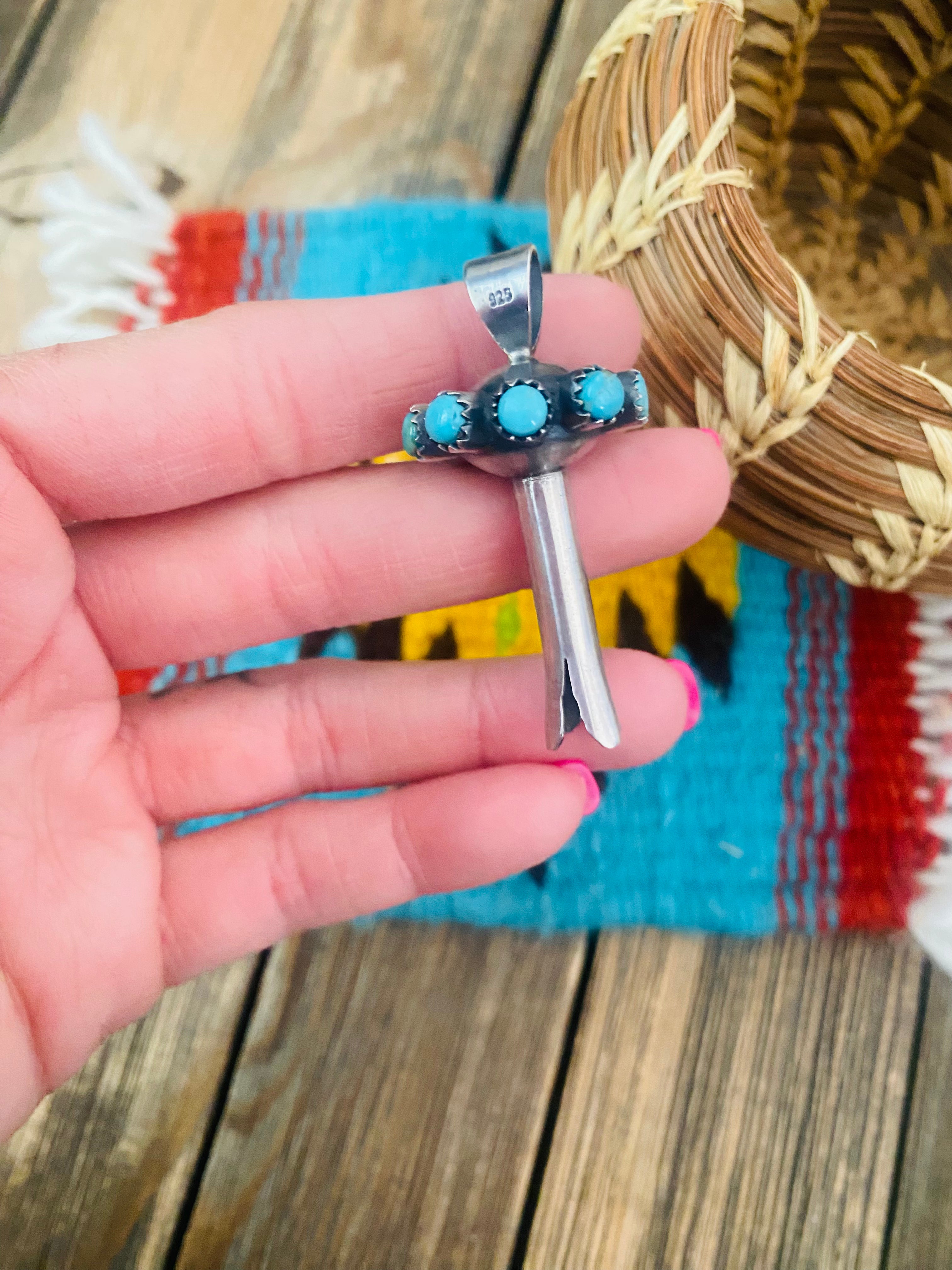 Handmade Sterling Silver and Turquoise Blossom Pendant