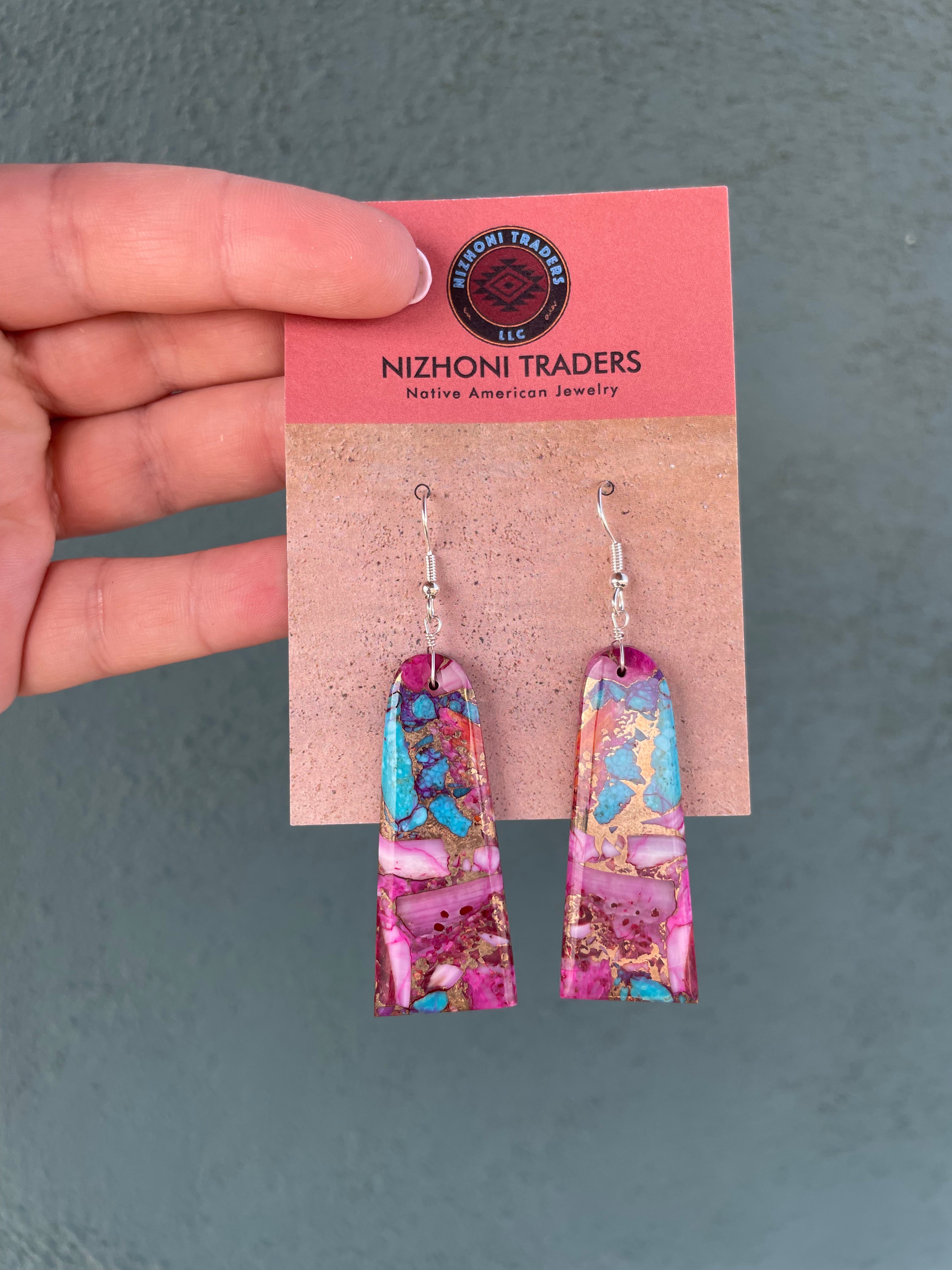 Navajo Sterling Silver & Purple Dream Slab Dangle Earrings