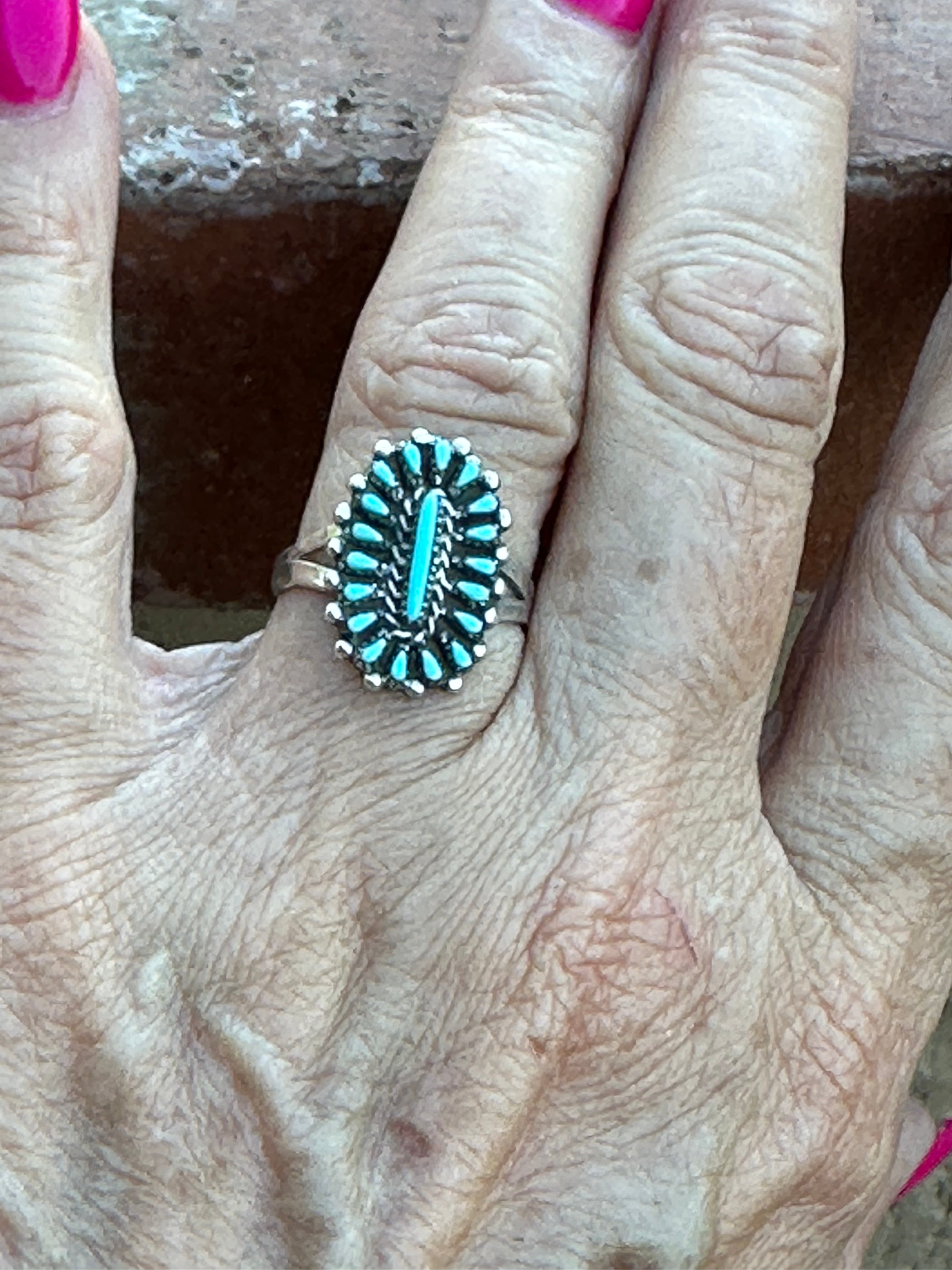 Zuni Sterling Silver & Turquoise Needlepoint Cluster Ring