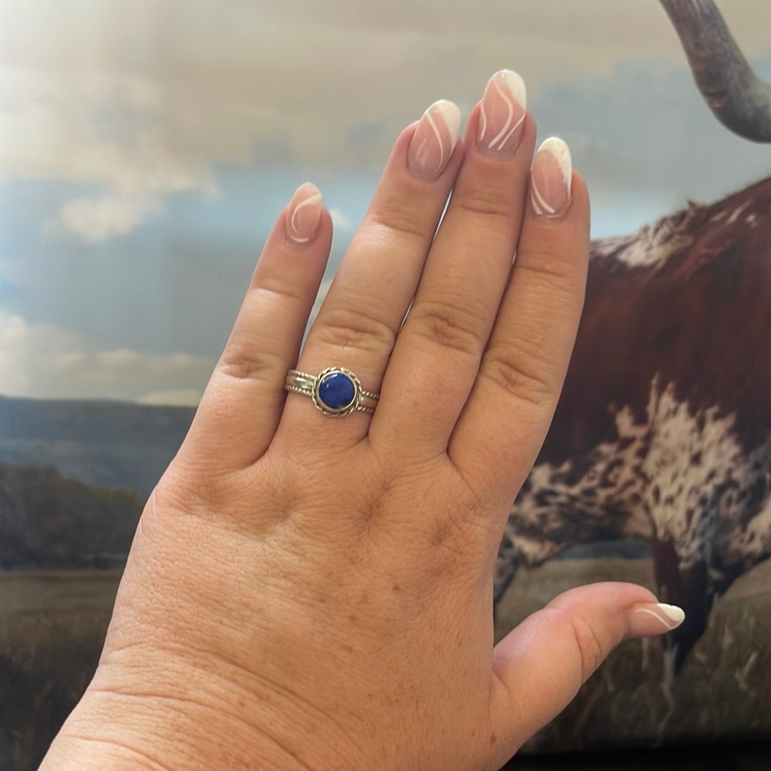 Navajo Lapis & Sterling Silver Double Braided Ring