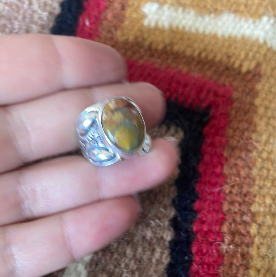 Beautiful Navajo Sterling Silver Tigers Eye Ring