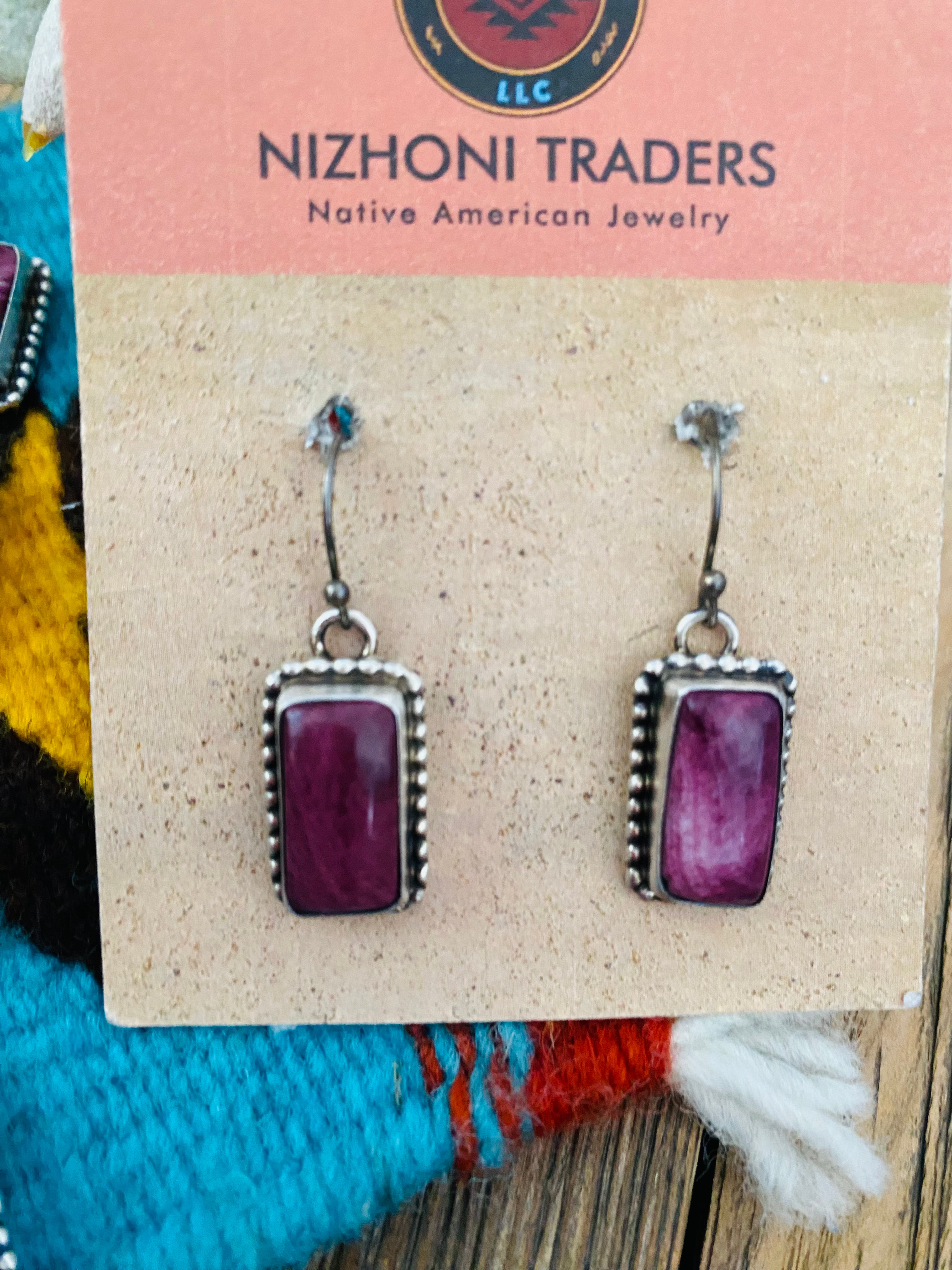 Navajo Sterling Silver & Purple Spiny Lariat Necklace Set