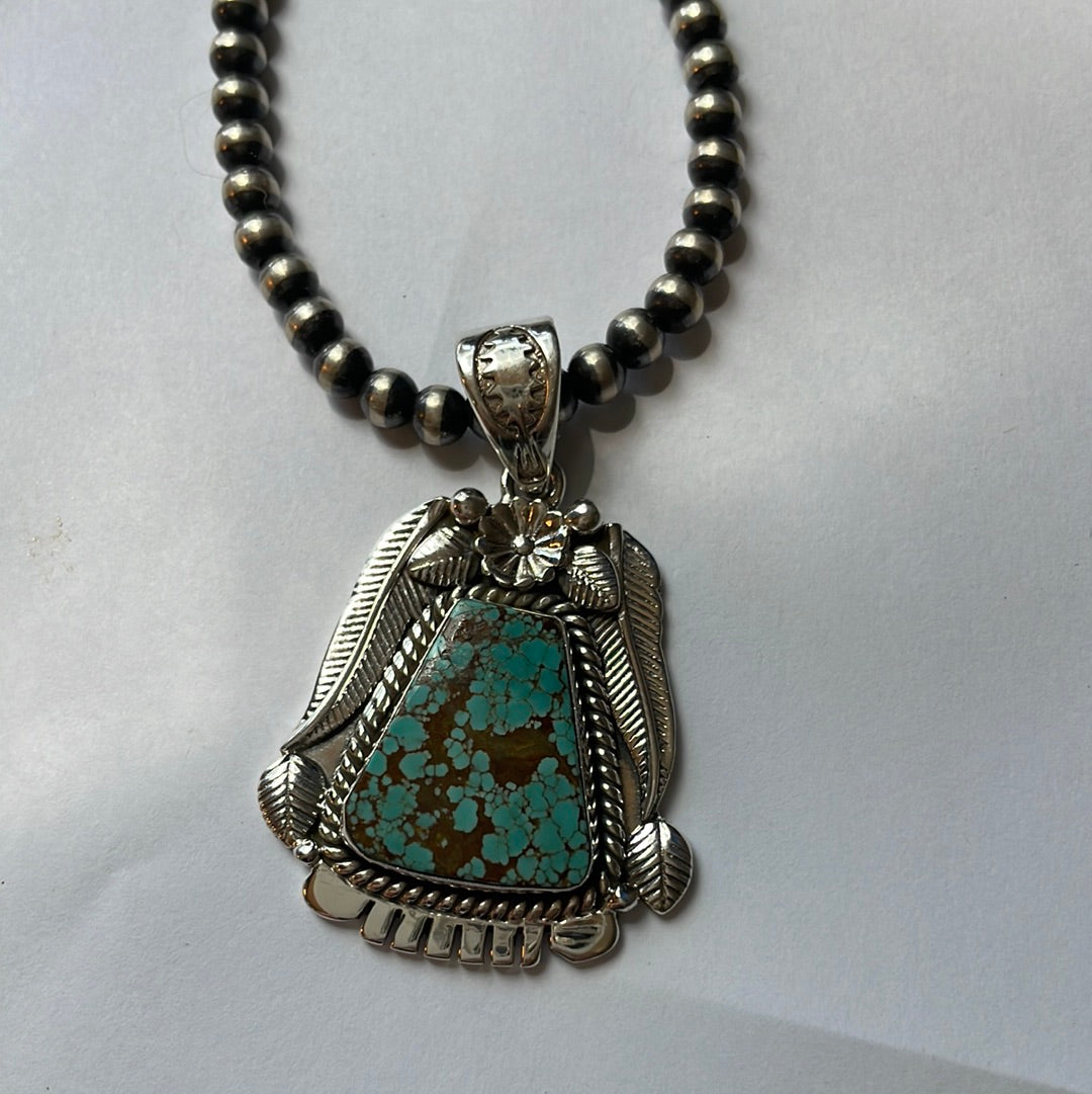 Handmade Sterling Silver & Number 8 Turquoise Pendant Signed Nizhoni