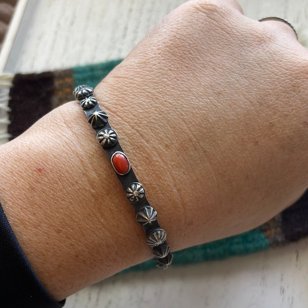 Navajo Sterling Silver & Coral Bangle