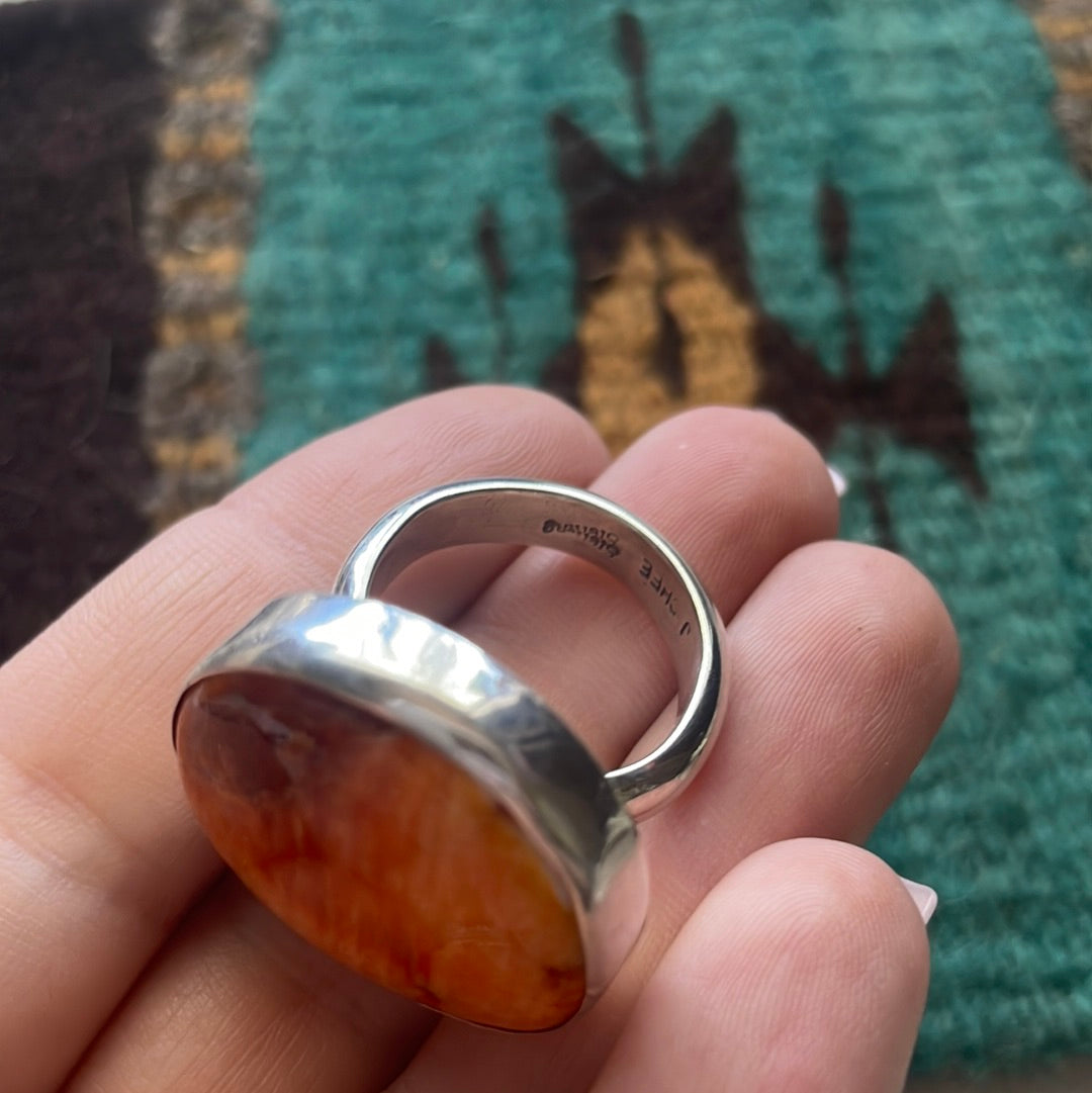 Navajo Sterling Silver & Orange Spiny Ring Size 8.5