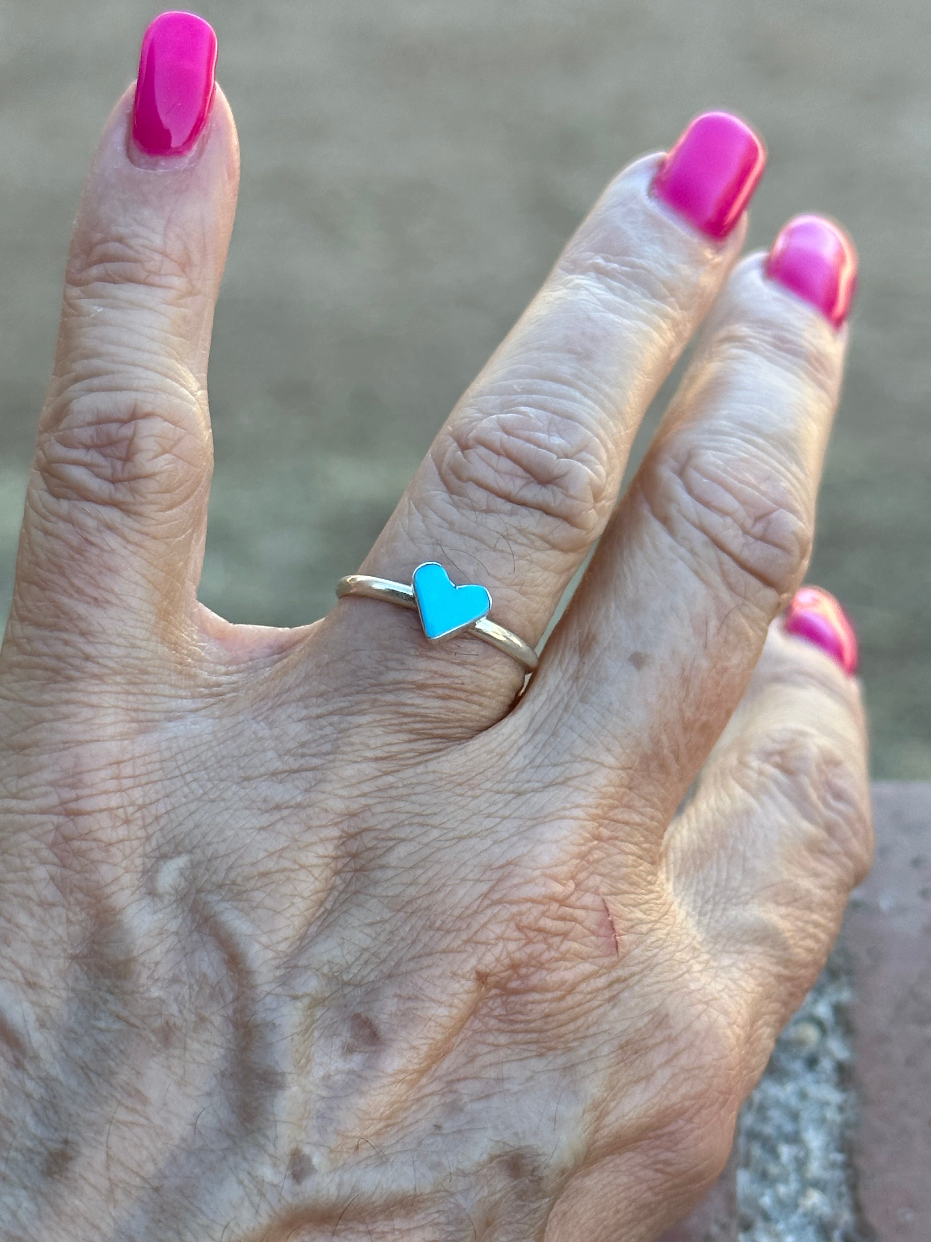 Navajo Turquoise & Stamped Sterling Silver Heart Ring