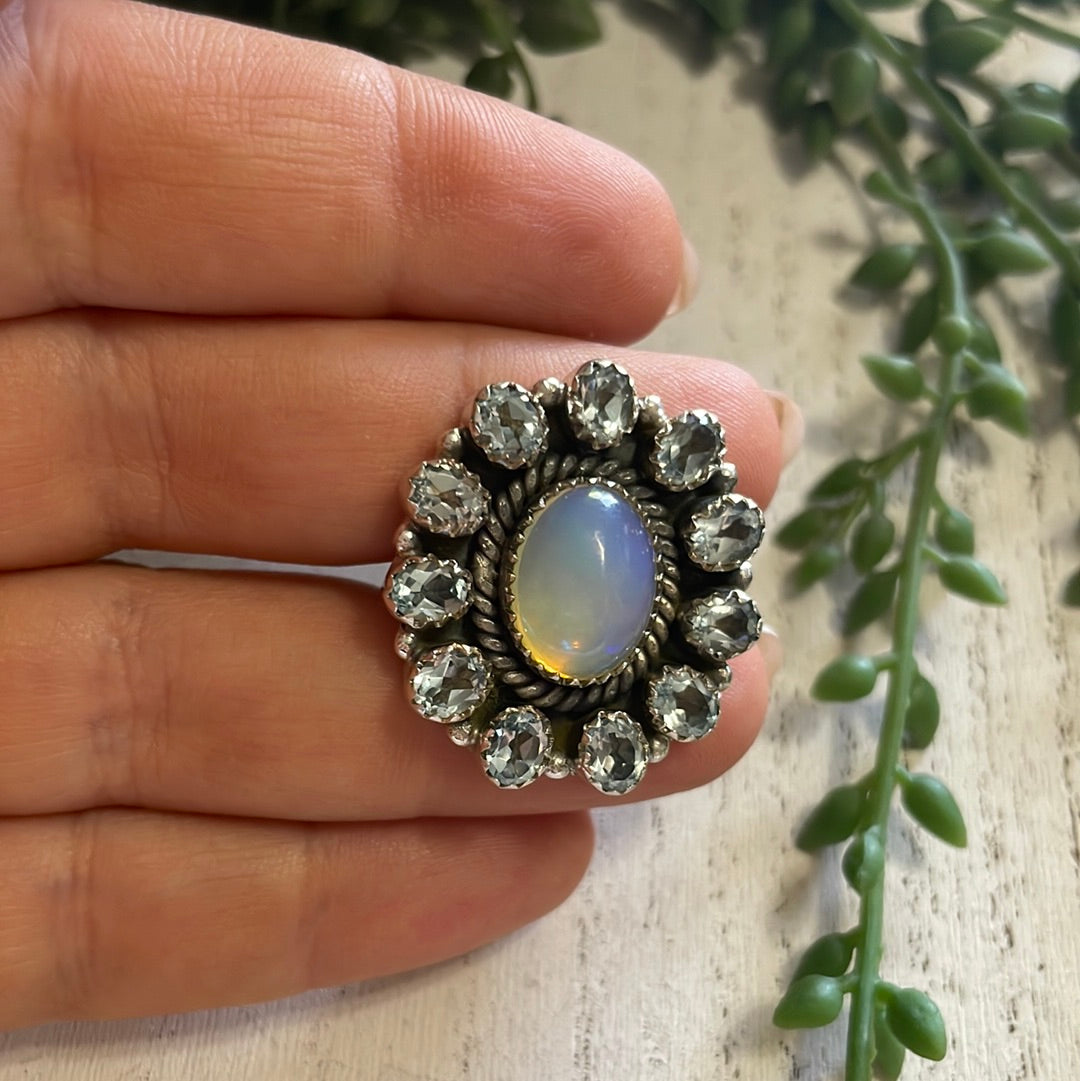 Nizhoni Handmade Ethiopian Opal, Topaz And Sterling Silver Adjustable Ring