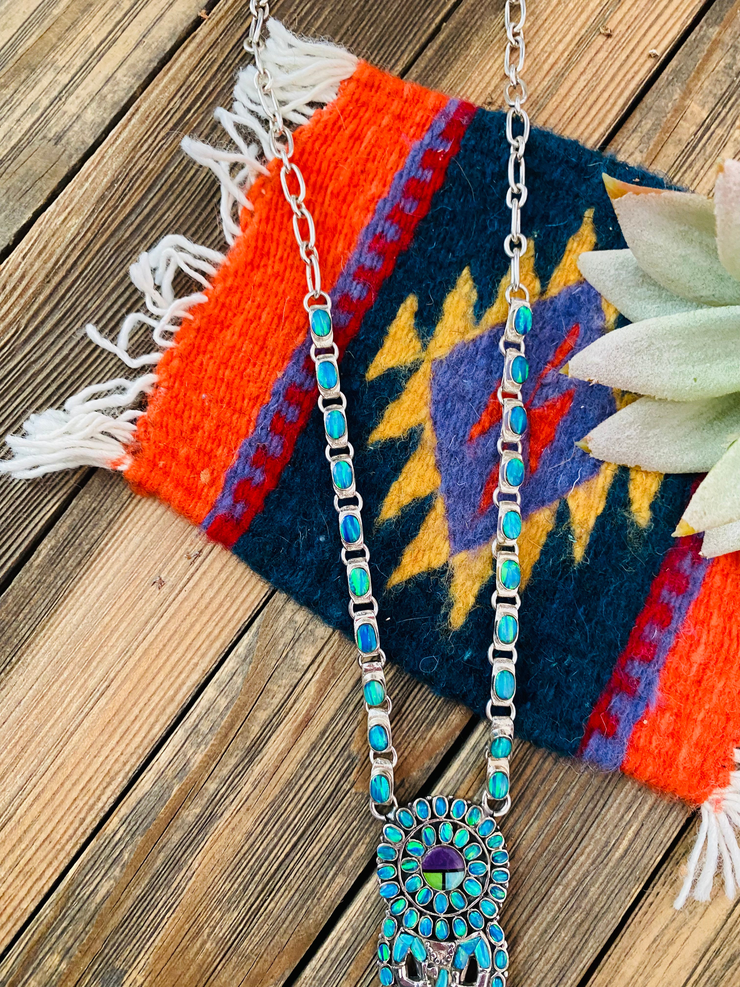 Gorgeous Handmade Sterling Silver & Multi Stone Inlay Kachina Necklace