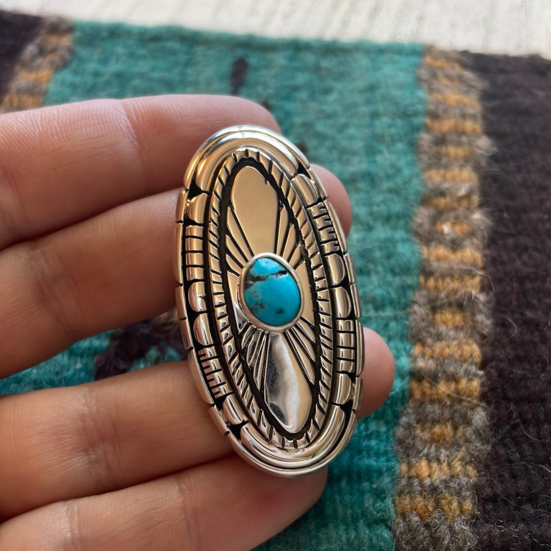 Navajo Sterling Silver & Turquoise Statement Ring Size 7.5.