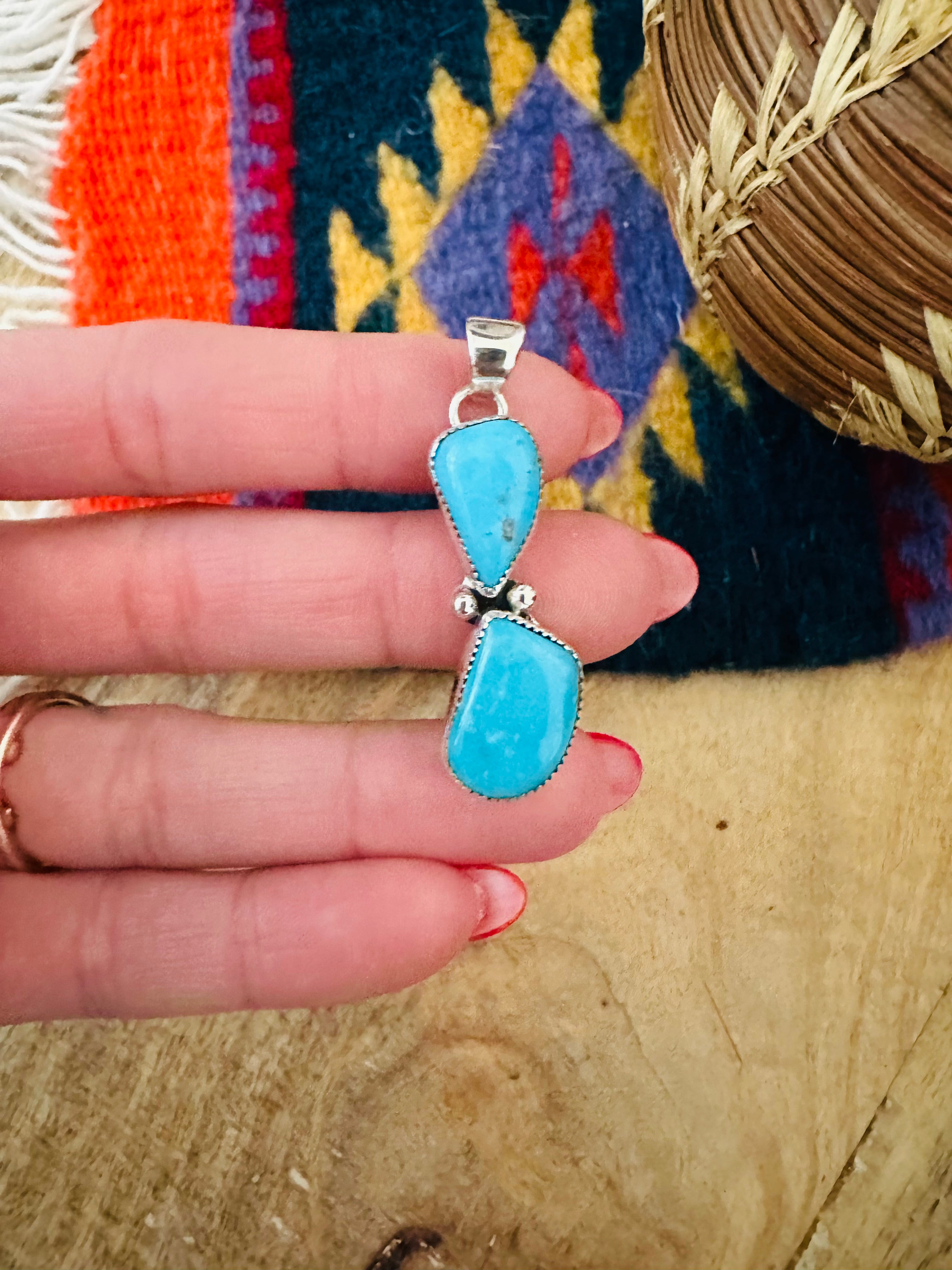 Navajo Turquoise & Sterling Silver Two Stone Pendant