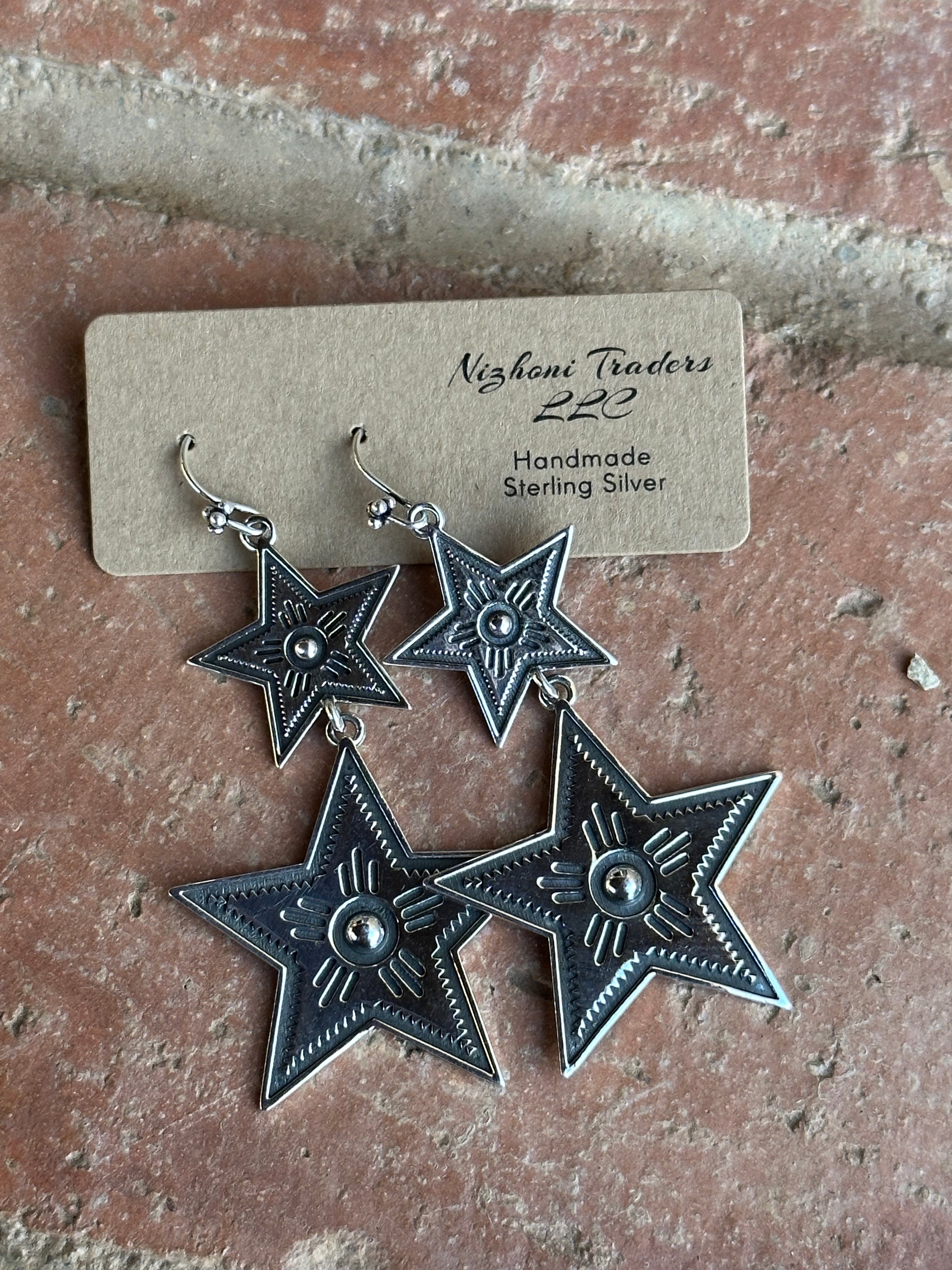 Handmade Star Gazer Sterling Silver Dangle Earrings