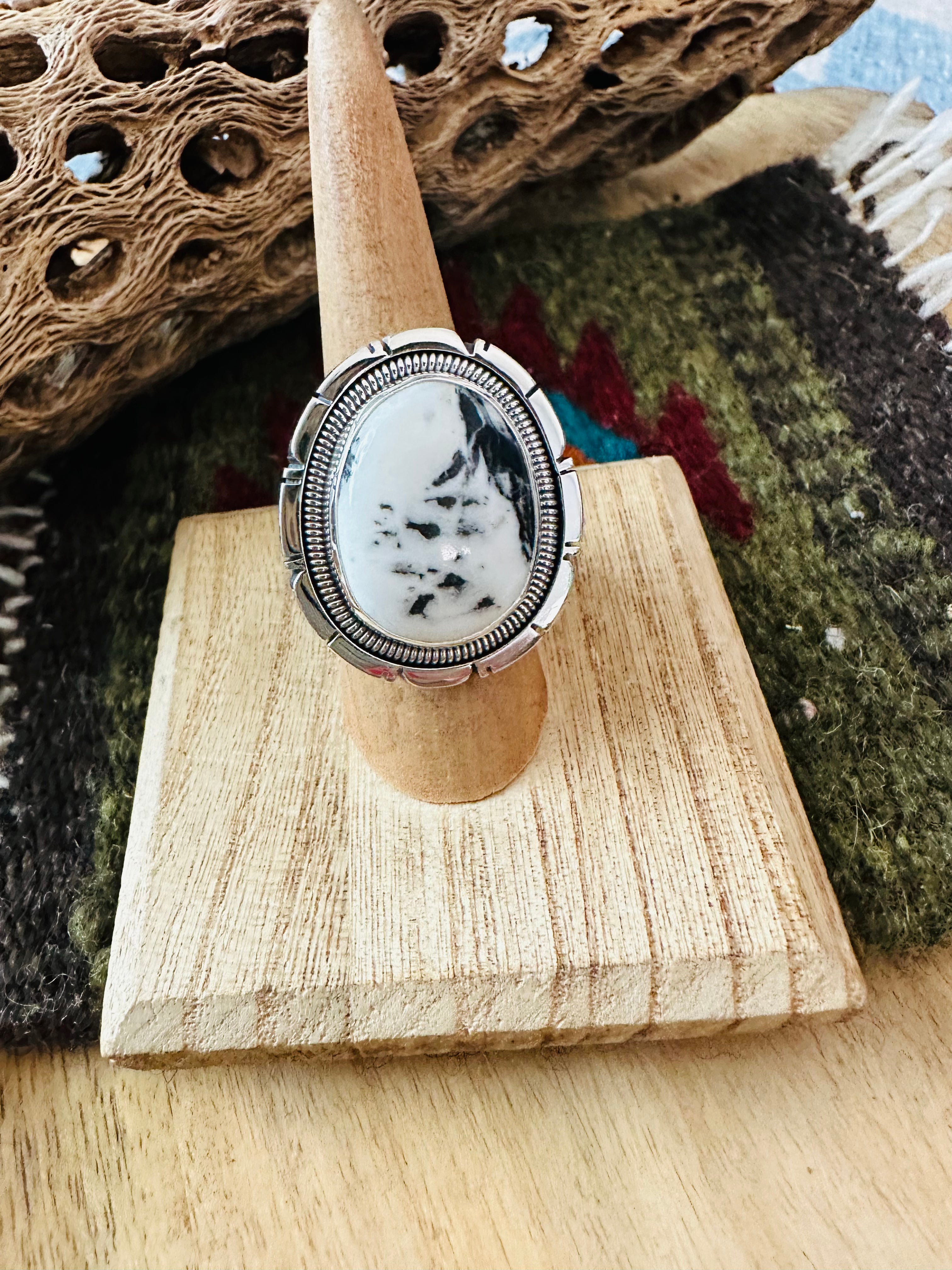 Navajo Sterling Silver & White Buffalo Ring Size 7 by Wydell Billie