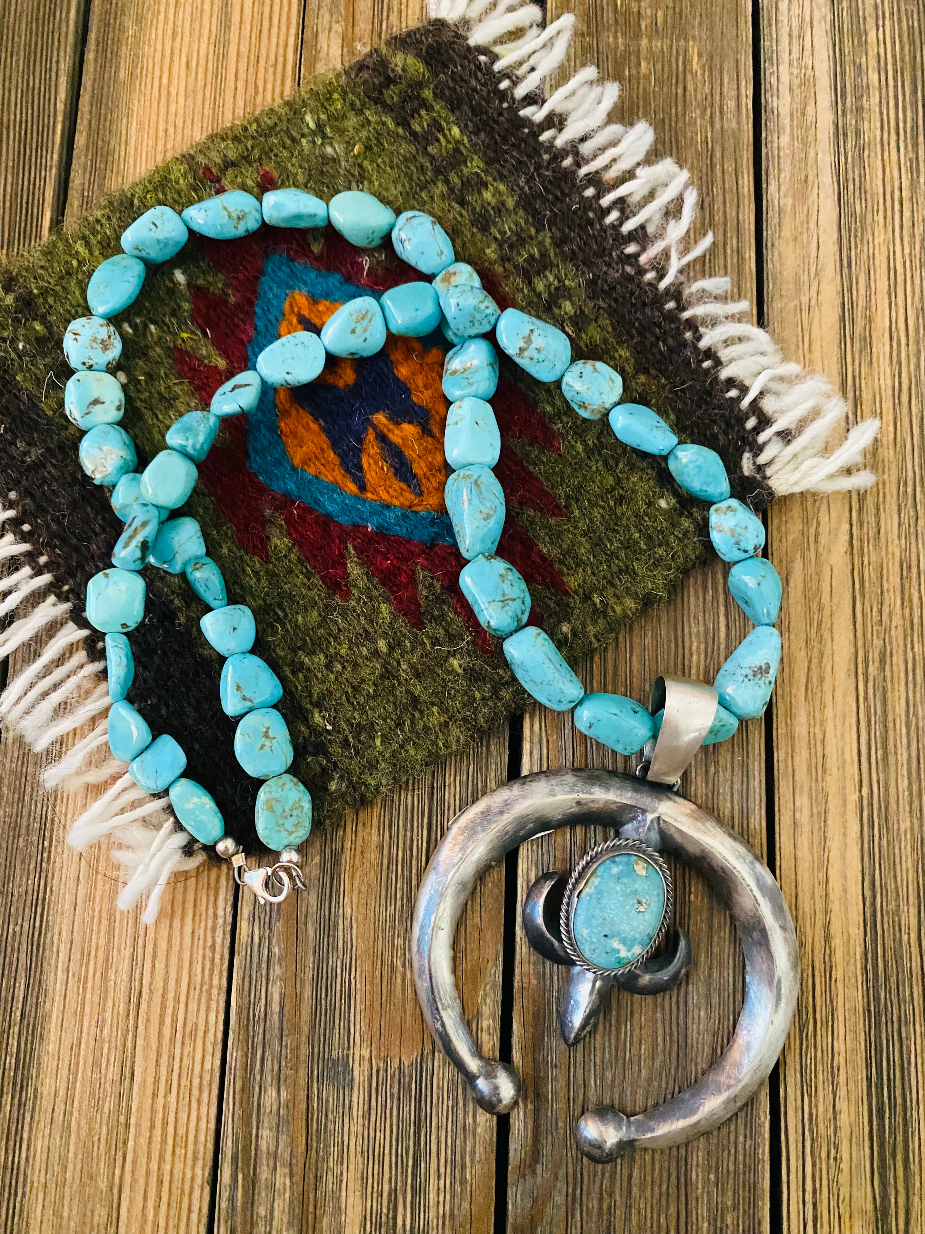 Navajo Sterling Silver & Turquoise Beaded Naja Necklace by Paul Livingston