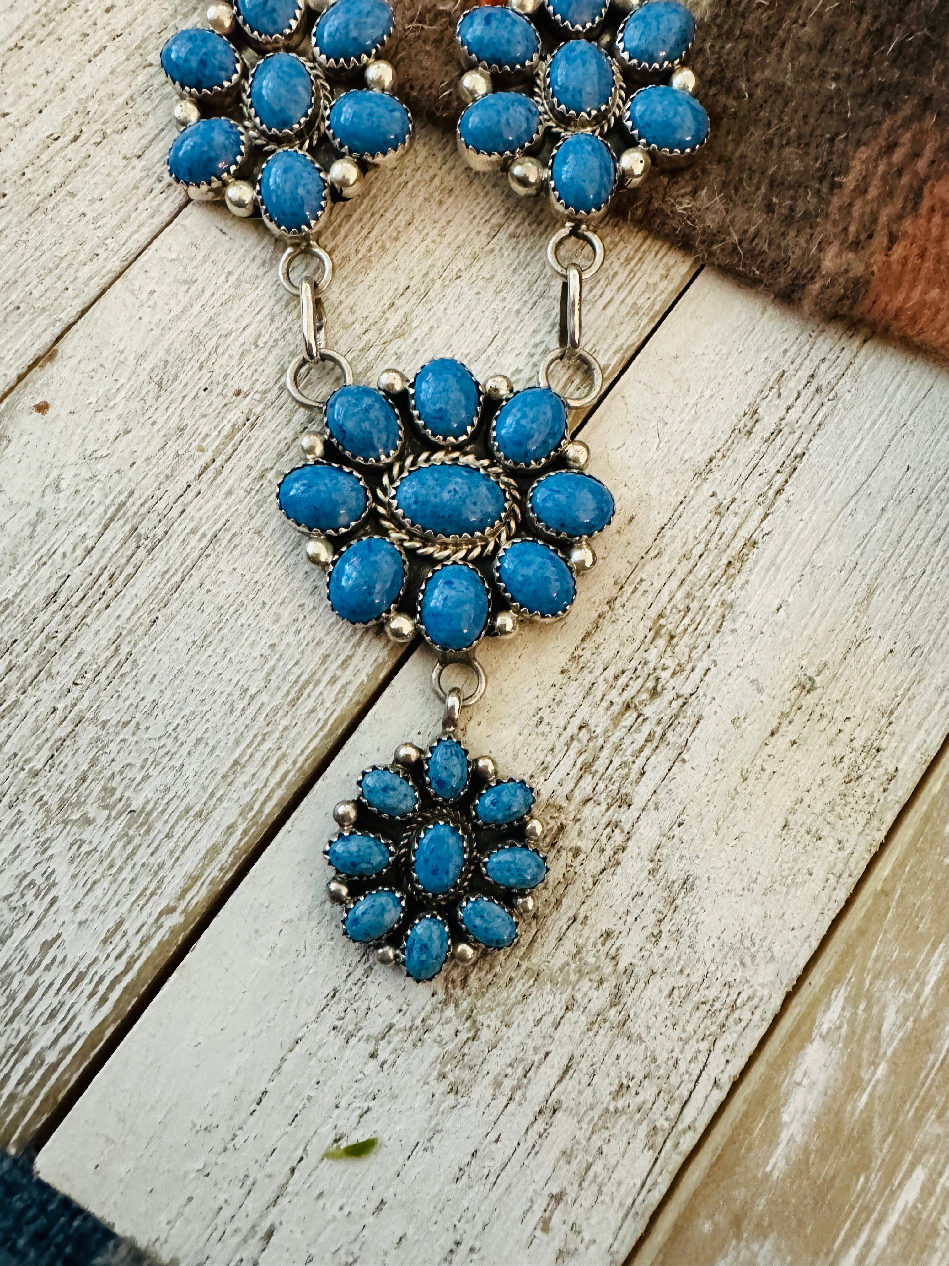 Navajo Denim Lapis & Sterling Silver Cluster Necklace Signed