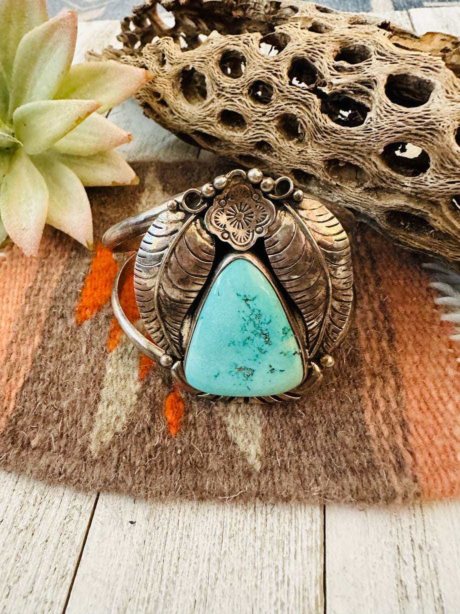 Navajo Old Pawn Vintage Turquoise Sterling Silver Cuff Bracelet