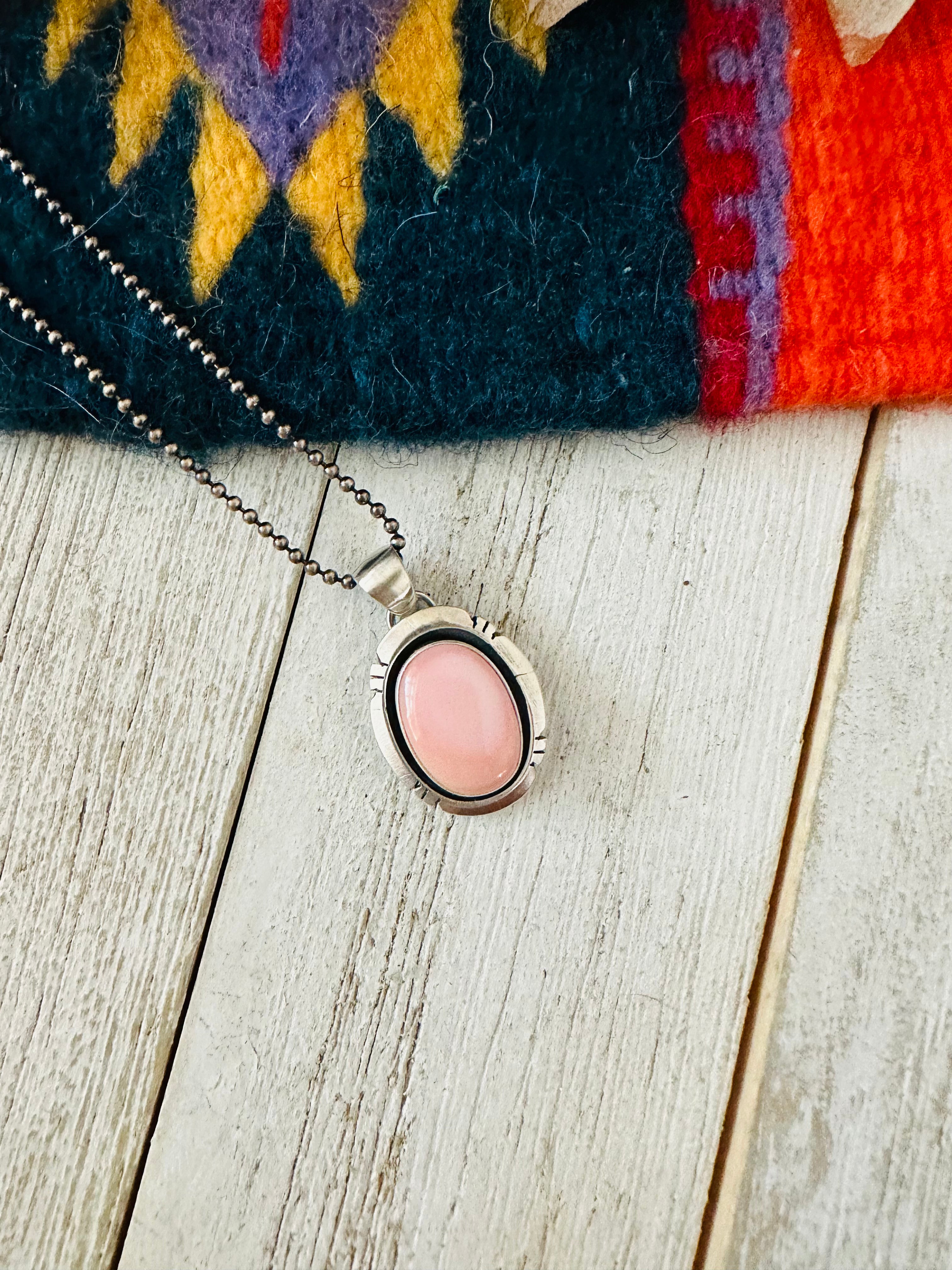 Navajo Queen Pink Conch Shell & Sterling Silver Shadowbox Pendant