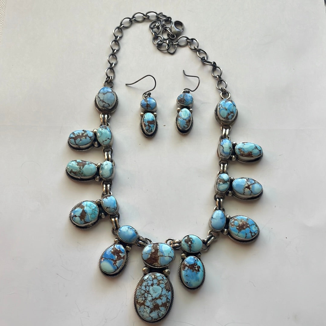 Paul Livingston Navajo Golden Hills Turquoise & Sterling Necklace Earring Set