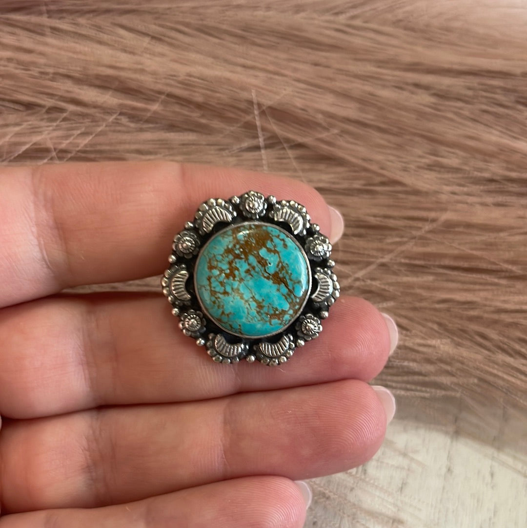 Handmade Sterling Silver & Turquoise Adjustable Ring Signed Nizhoni