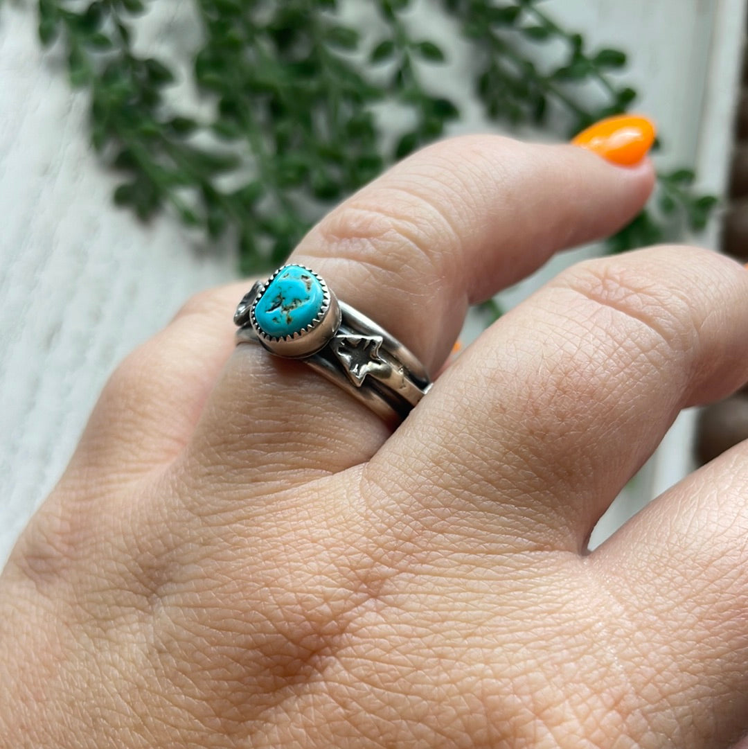 “The Double Arrow” Navajo Turquoise Sterling Silver Ring