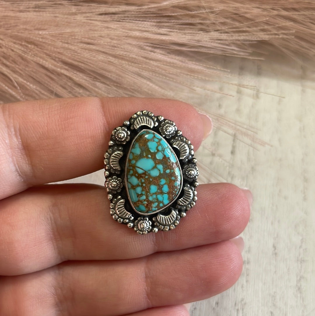 Handmade Sterling Silver & Turquoise Adjustable Ring Signed Nizhoni