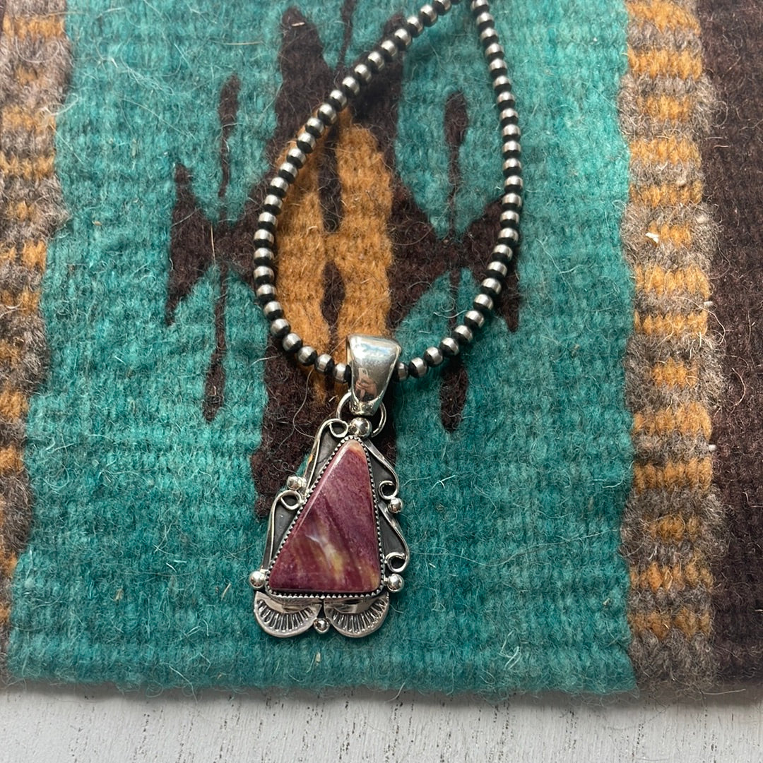 Navajo Sterling Silver And Purple Spiny Triangle Pendant