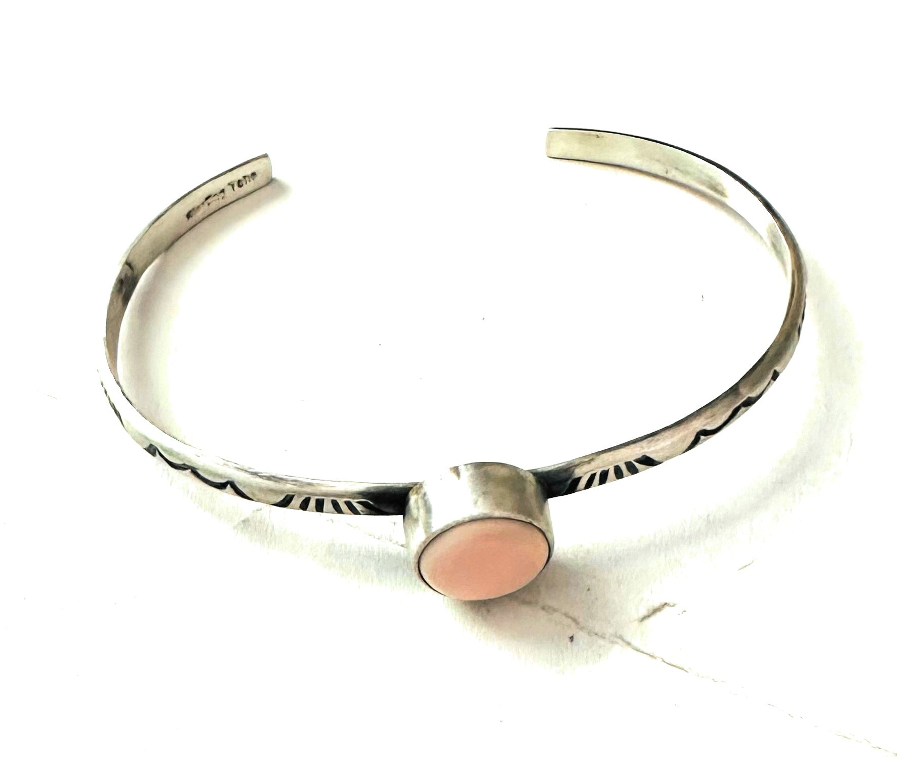 Navajo Queen Pink Conch Shell & Sterling Silver Cuff Bracelet