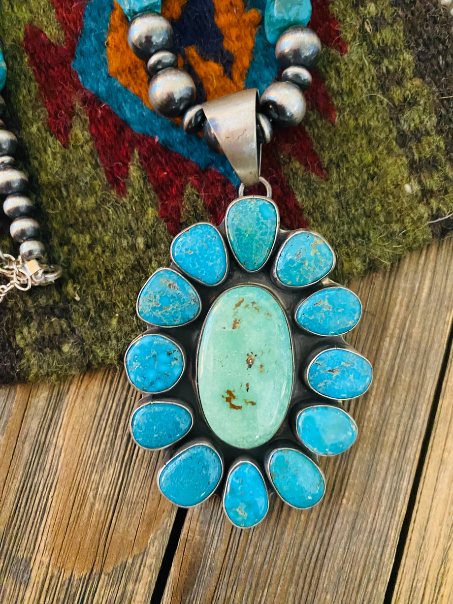 Vintage Navajo Turquoise & Sterling Silver Beaded Cluster Necklace