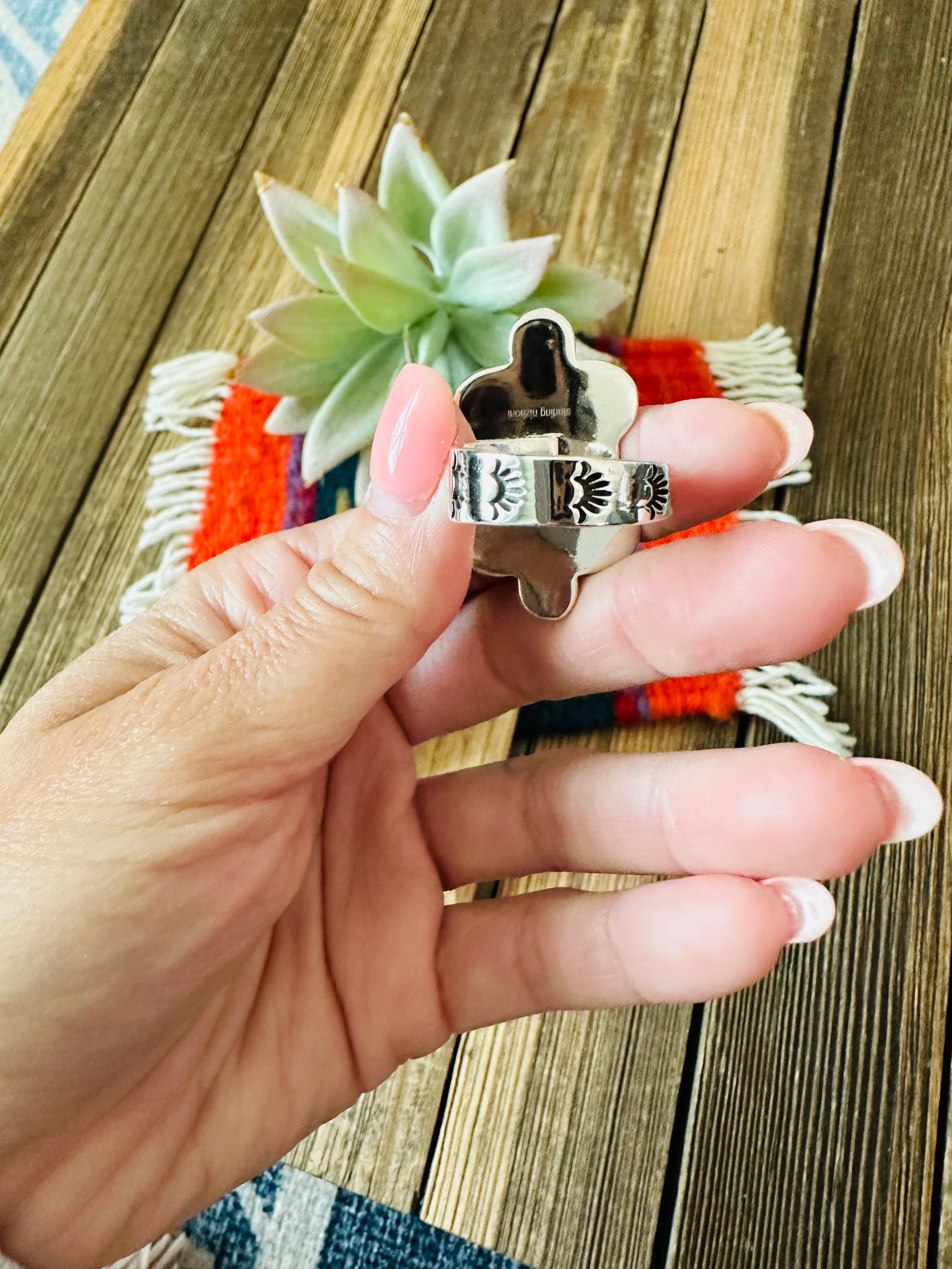 Handmade Sterling Silver & Number 8 Turquoise Adjustable Ring