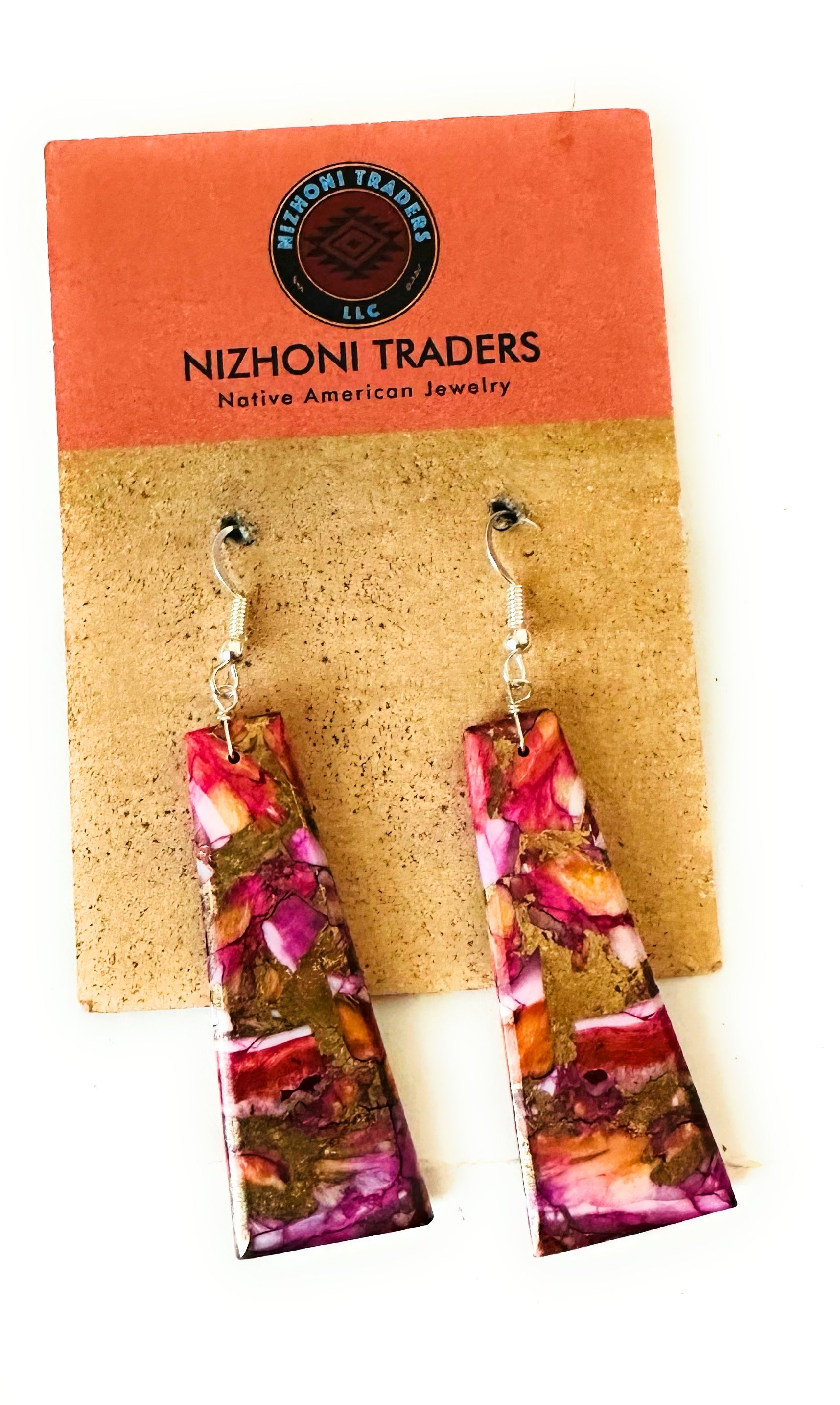 Navajo Sterling Silver & Pink Mojave Slab Dangle Earrings