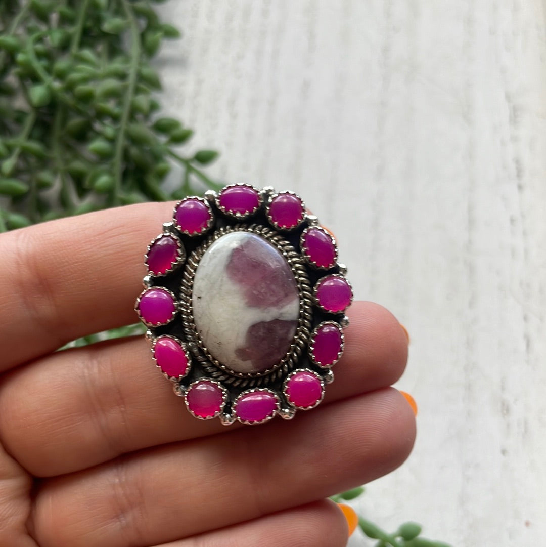 Nizhoni Turmaloine In Quartz, Pink Onyx & Sterling Silver Handmade Ring