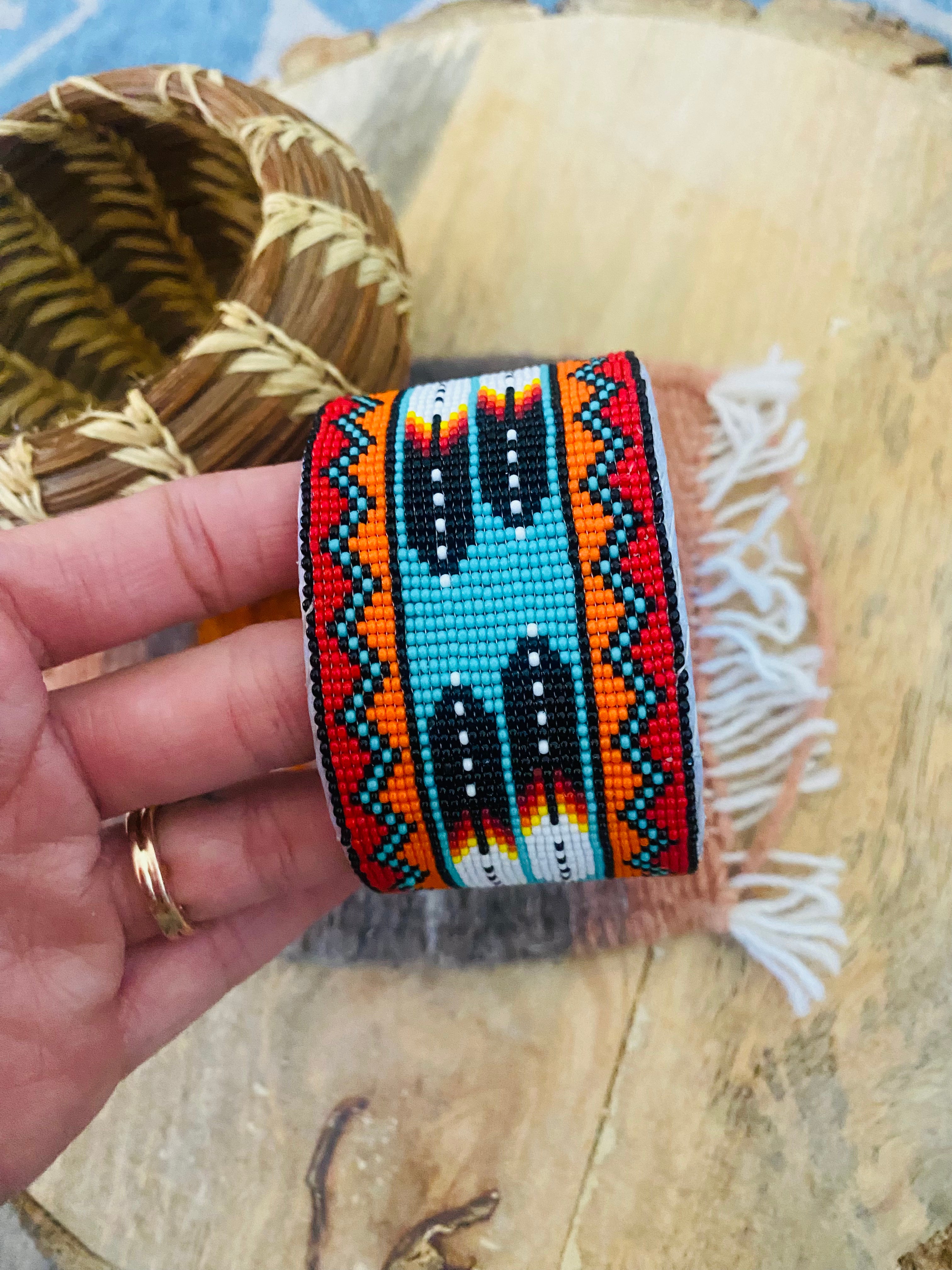 Navajo Made Beaded Leather Bracelet