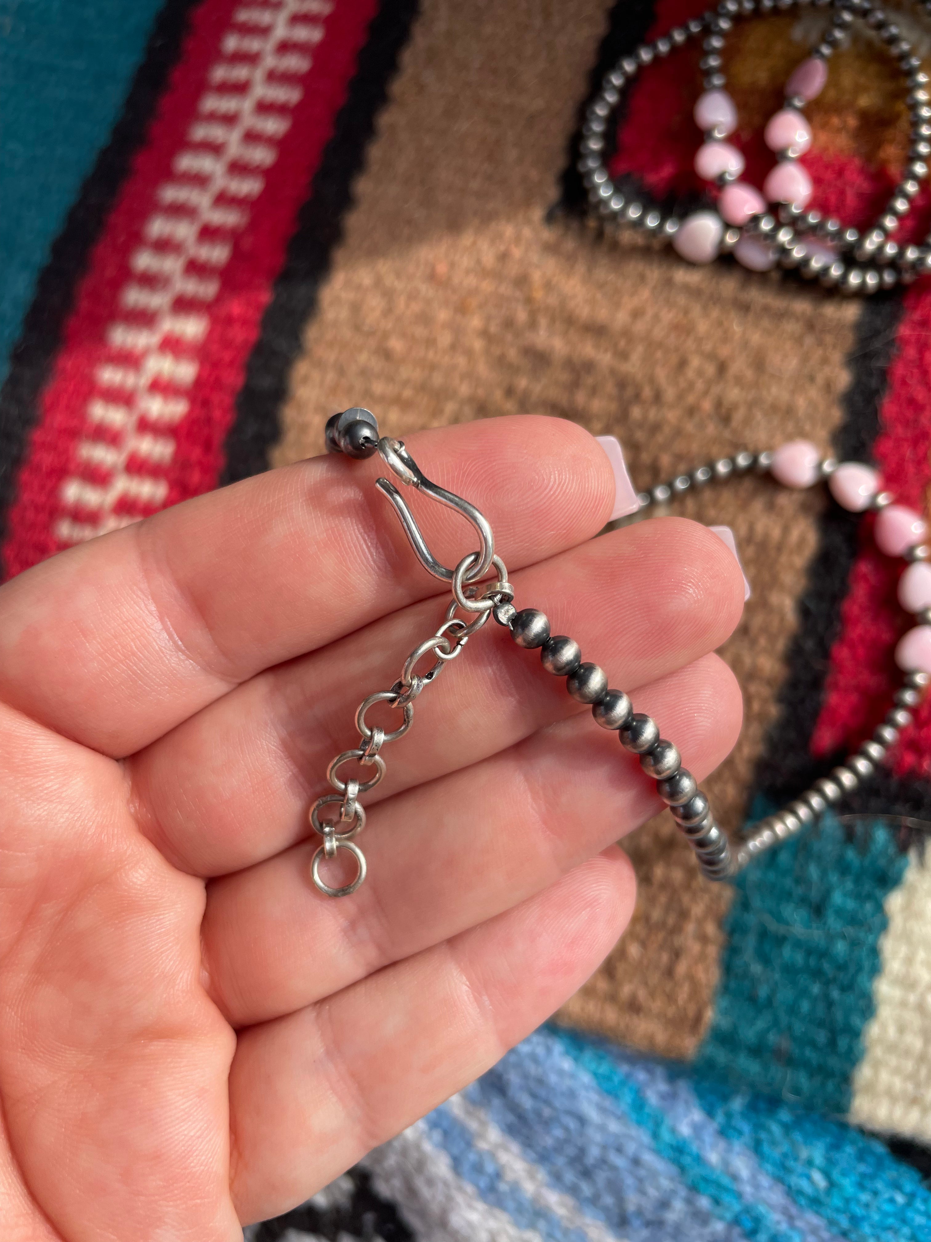 Sterling Silver & Queen Pink Conch Beaded Heart Necklace