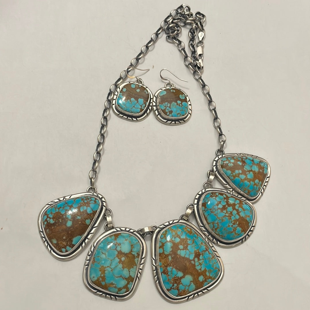 Navajo Number 8 Turquoise & Sterling Silver Set Signed Larry Kale