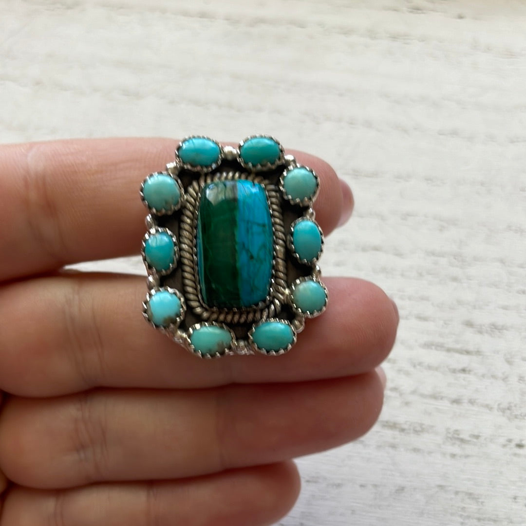 Beautiful Handmade Turquoise And Sterling Silver Adjustable Ring Signed Nizhoni