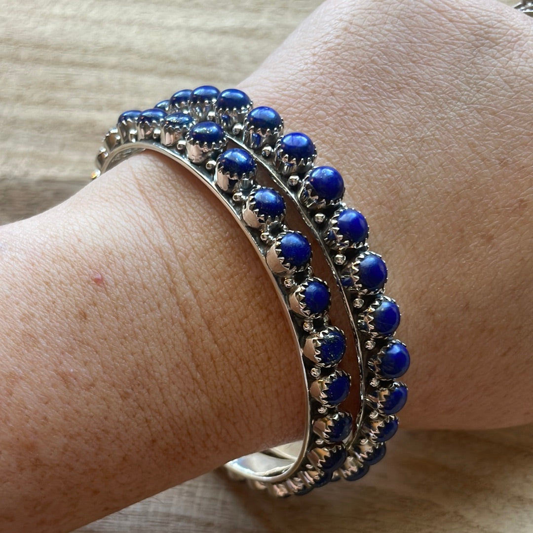 Handmade Lapis & Sterling Silver Custom Bangles Size 8 Signed Nizhoni