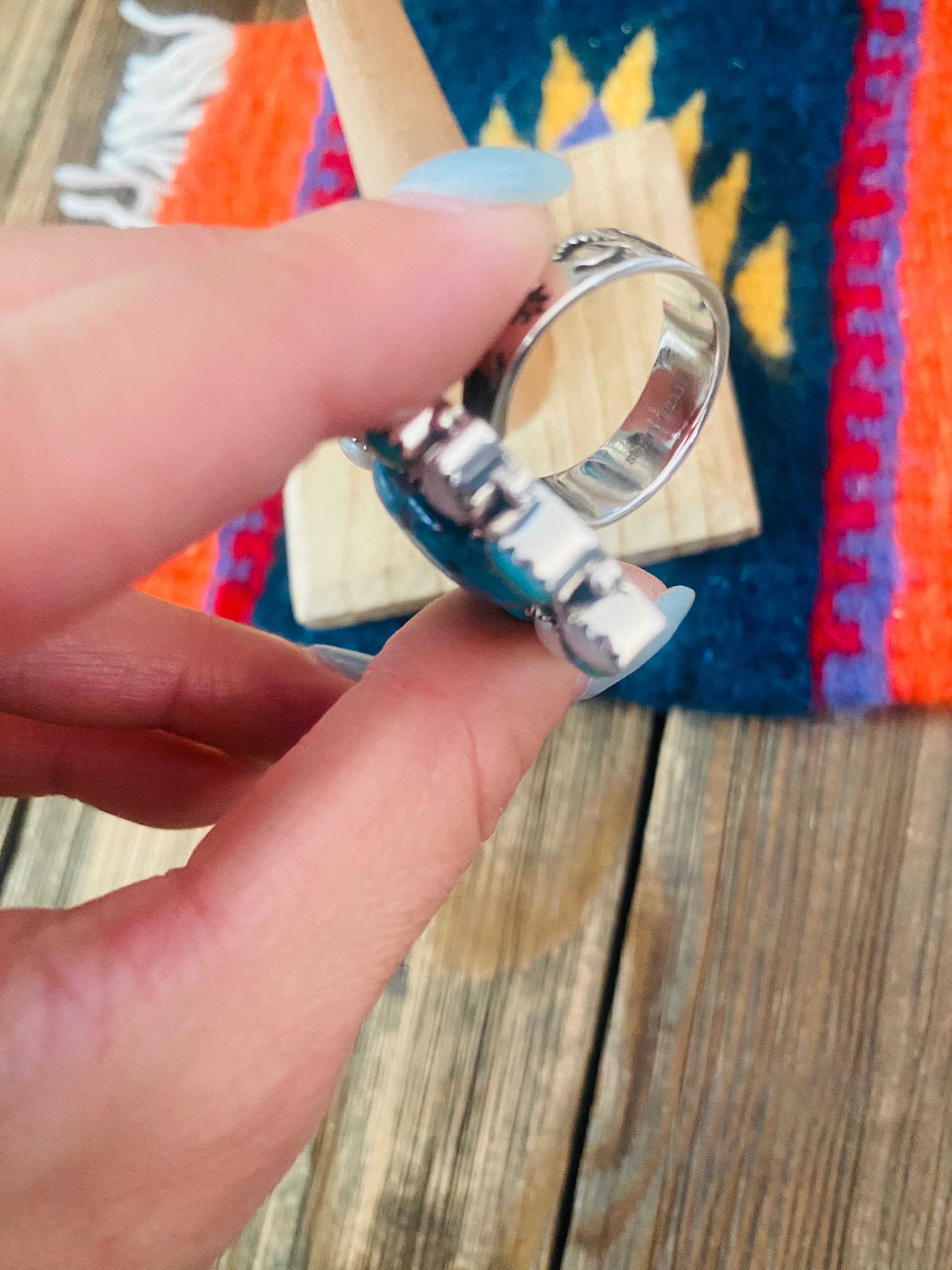 Handmade Sterling Silver, Turquoise & Pearl Adjustable Ring