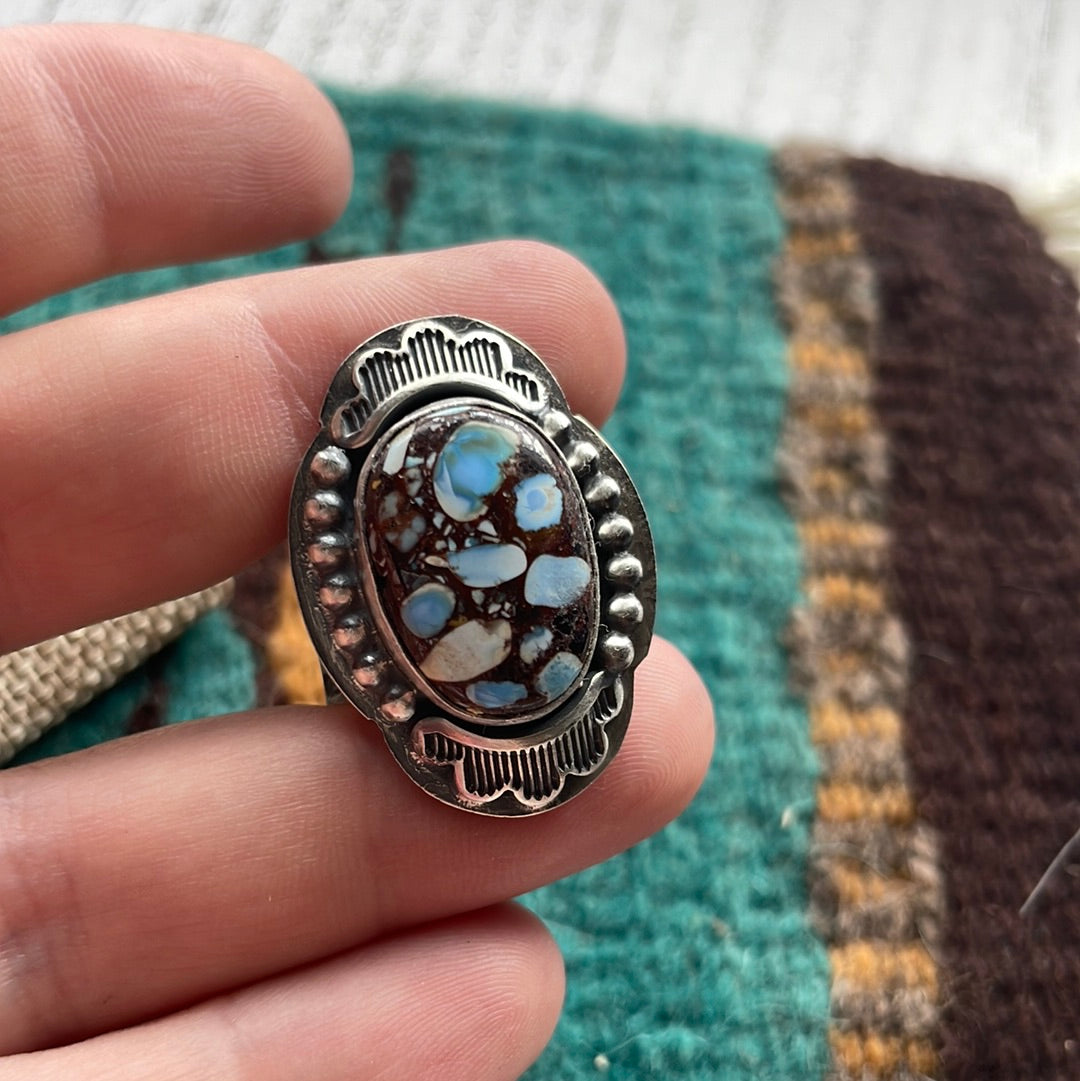 Navajo Turquoise & Sterling Silver Ring Size 7.5 Signed