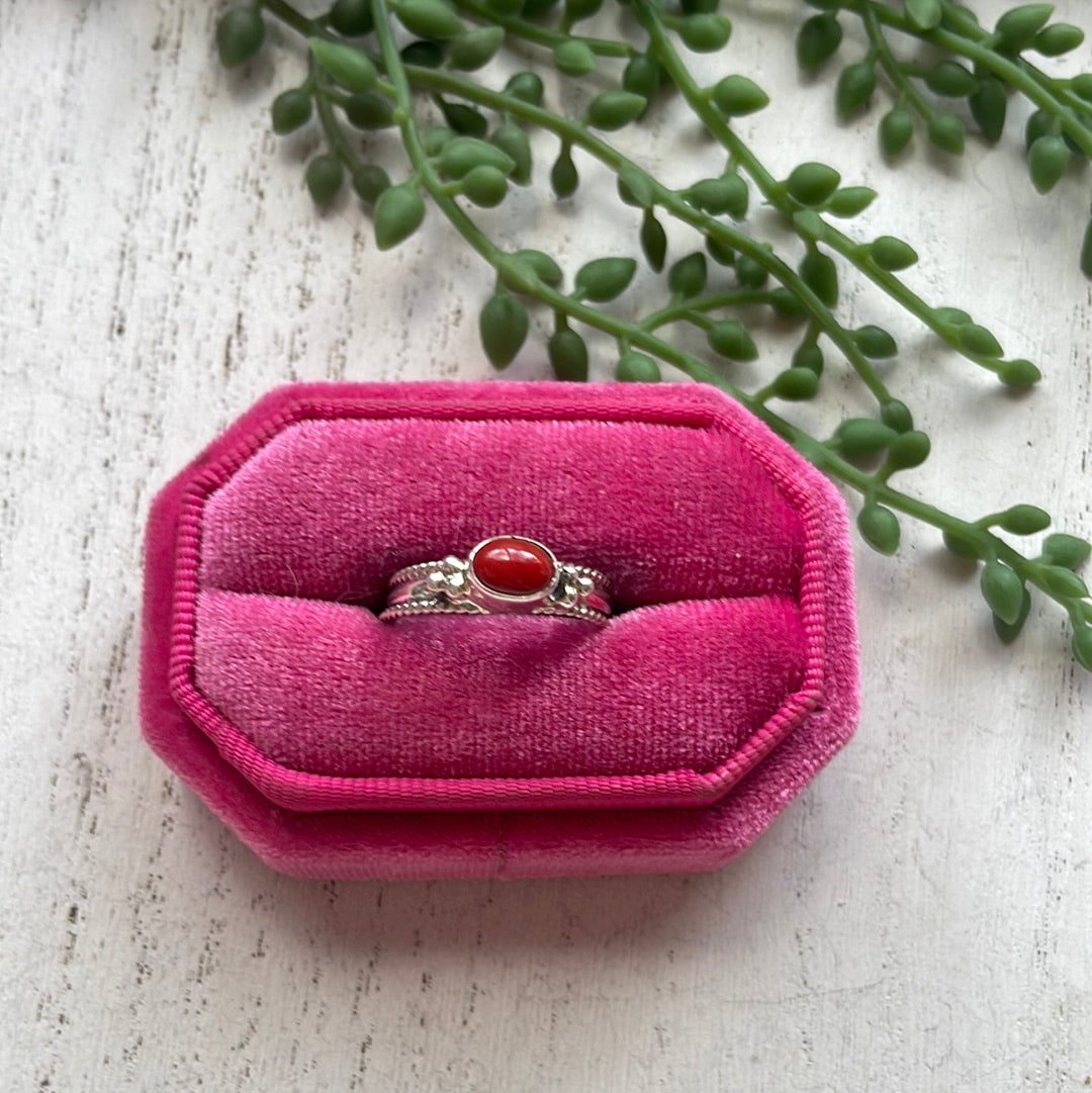 Navajo Sterling Silver Single Stone Coral Ring