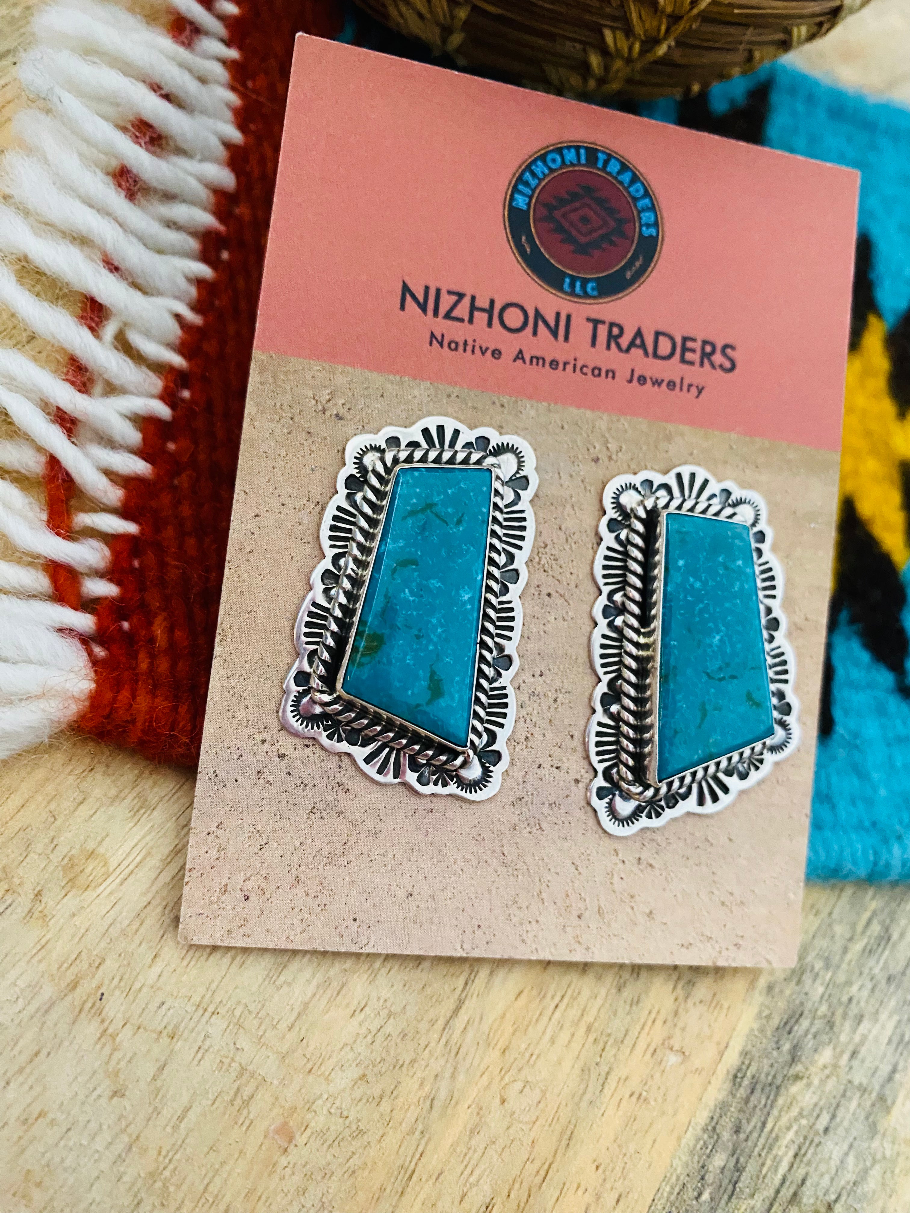 Navajo Sterling Silver & Turquoise Post Earrings