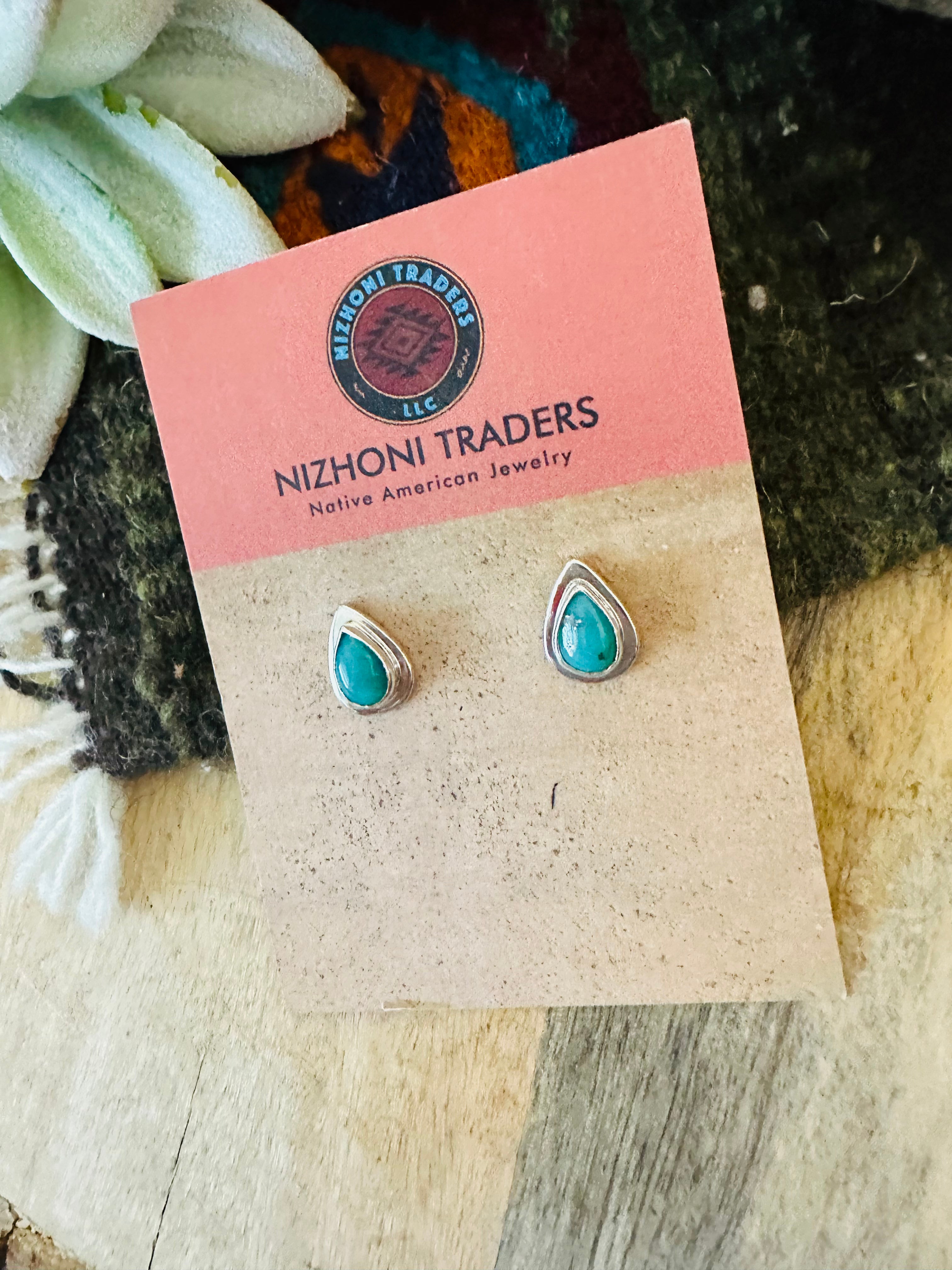 Navajo Turquoise & Sterling Silver Teardrop Stud Earrings