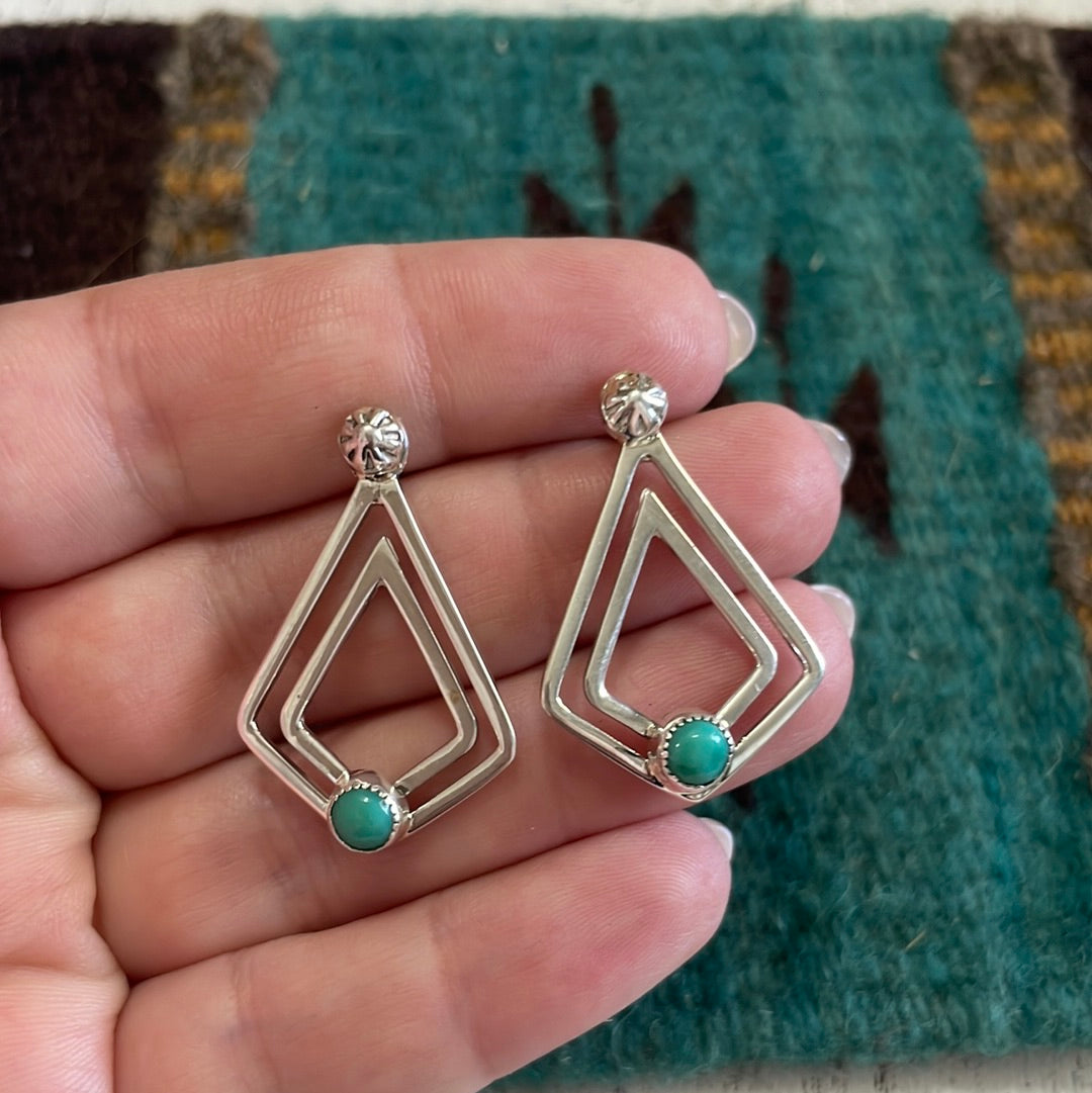 Navajo Turquoise & Sterling Silver Triangular Earrings