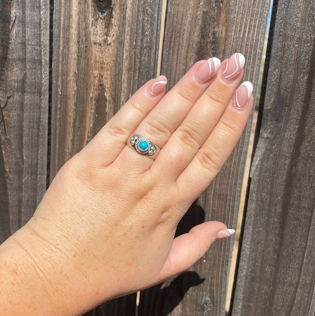 Navajo Sterling Silver Kingman Turquoise Band Ring