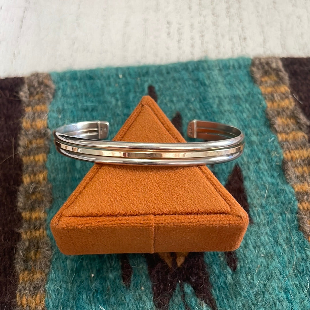 Navajo 12kt Overlay & Sterling Silver Adjustable Cuff Bracelet Signed