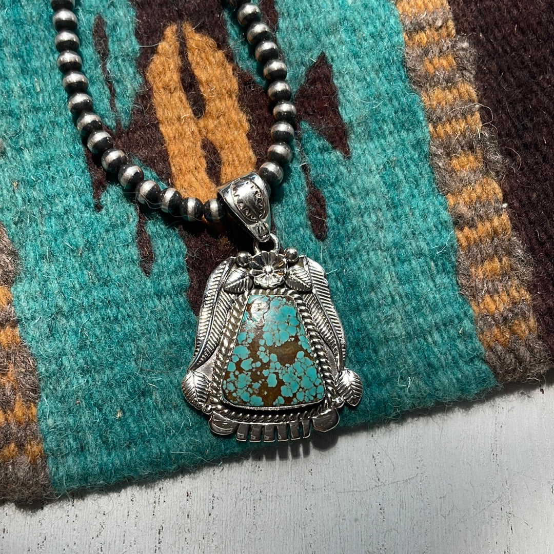 Handmade Sterling Silver & Number 8 Turquoise Pendant Signed Nizhoni